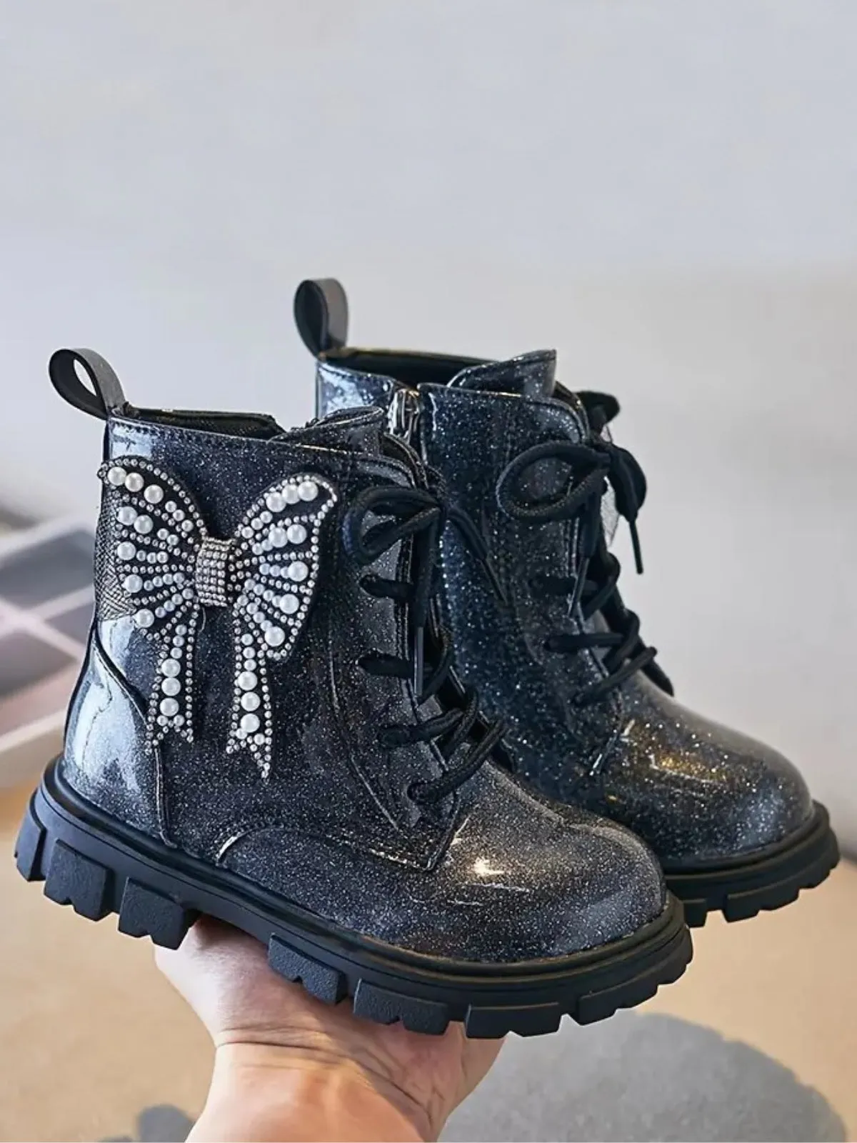 Snowflakes and Sparkles Lace-Up Glitter Boots By Liv and Mia