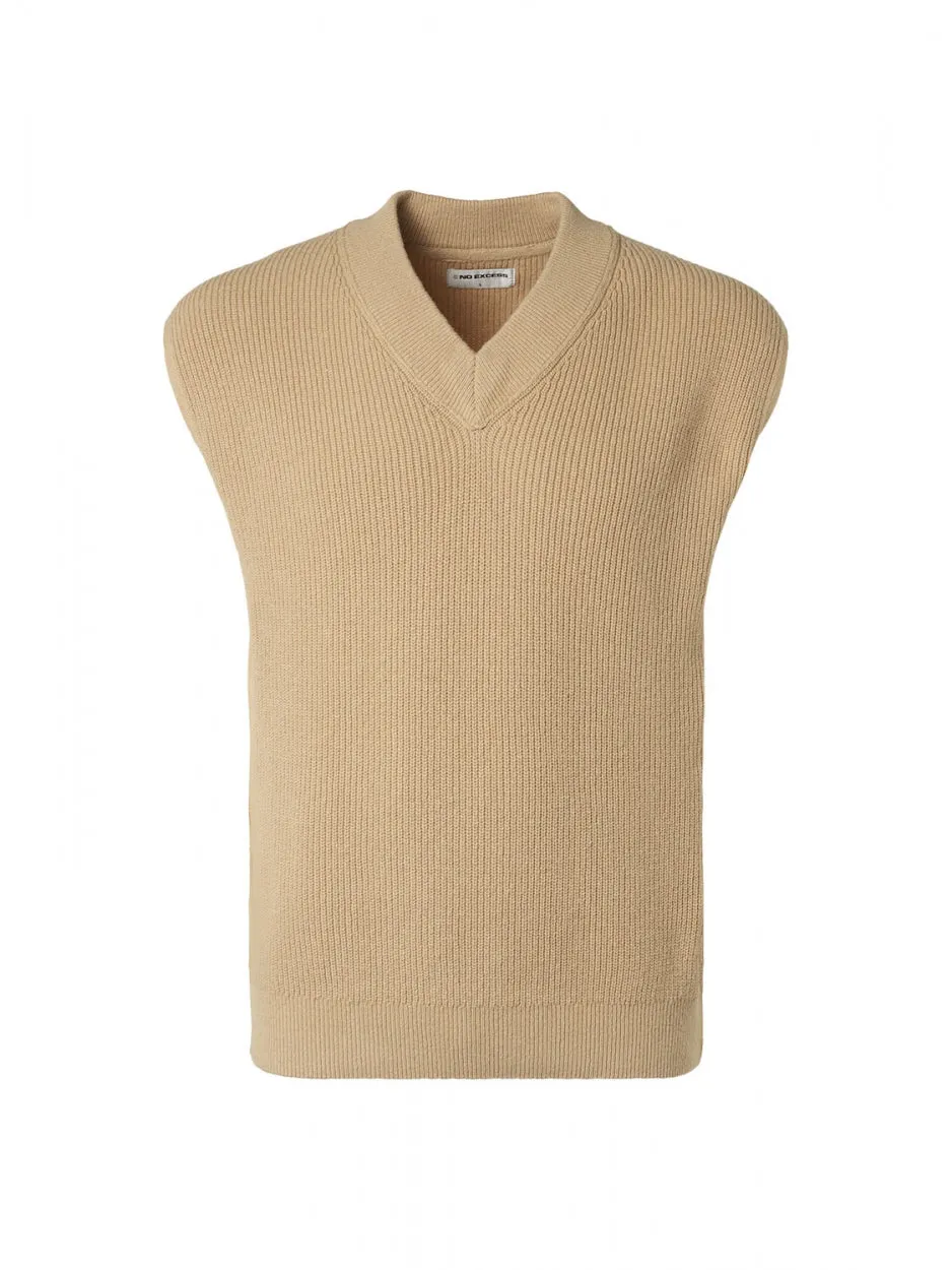 Spencer V-Neck Relief Rib Jacquard with Wool | Stone