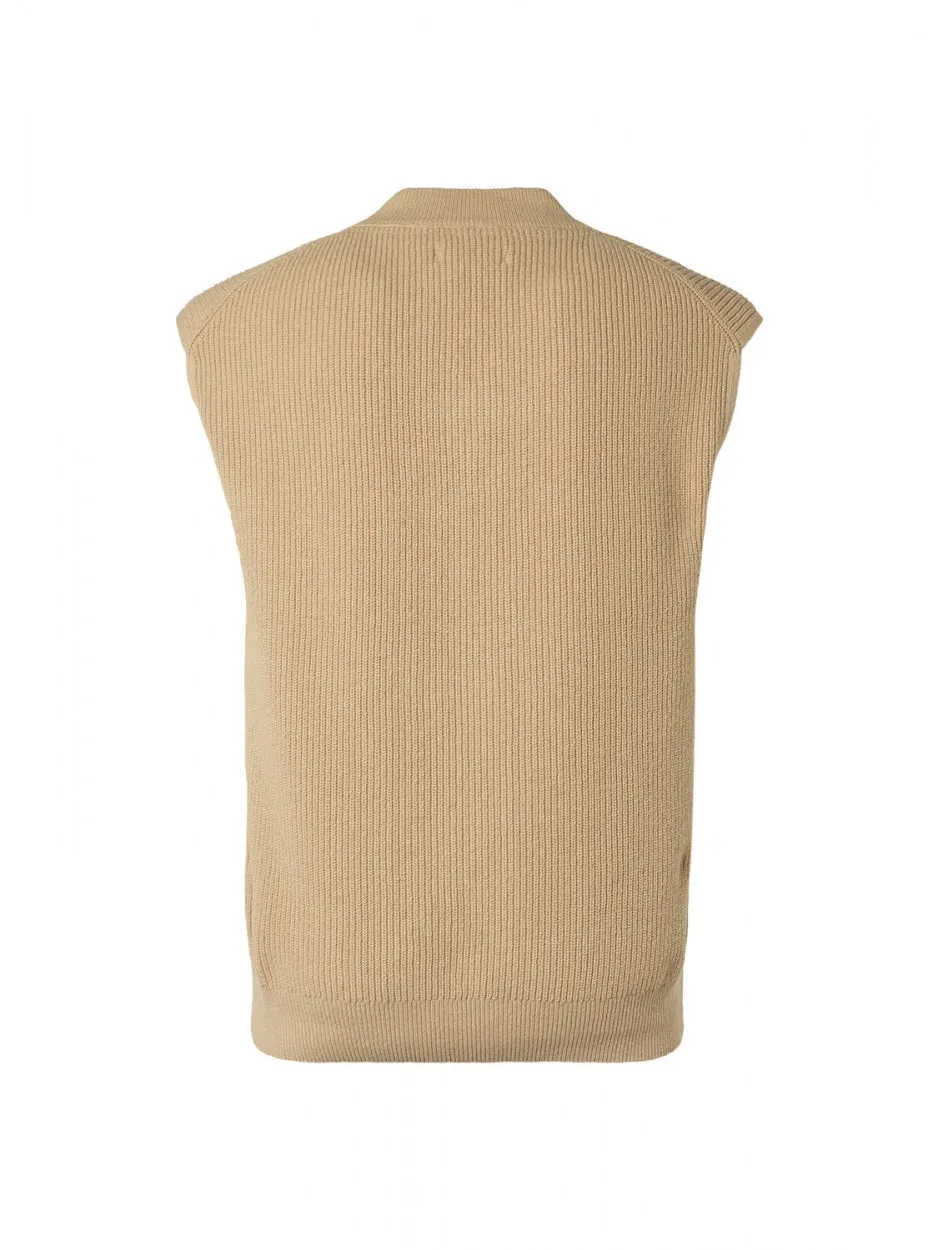 Spencer V-Neck Relief Rib Jacquard with Wool | Stone