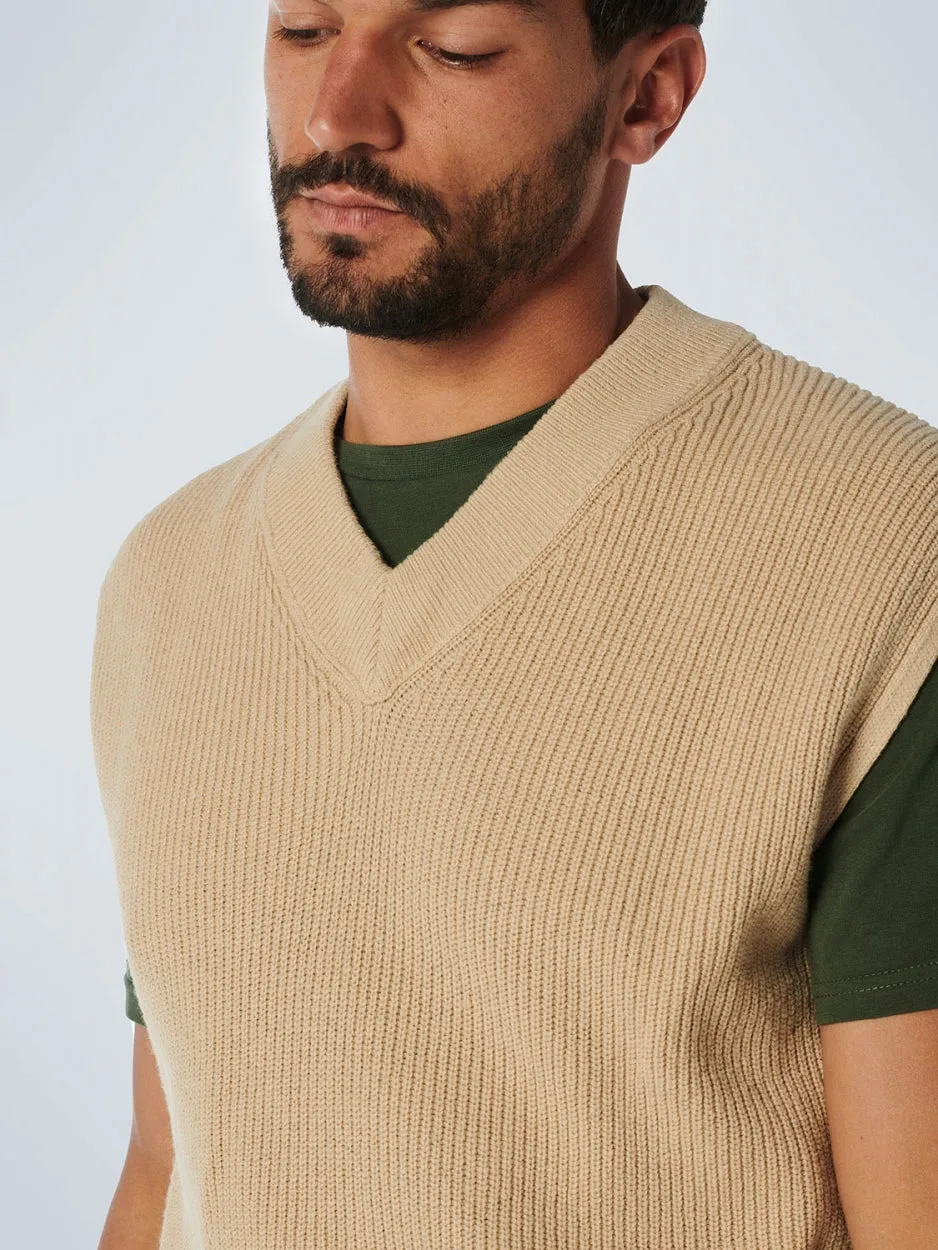 Spencer V-Neck Relief Rib Jacquard with Wool | Stone