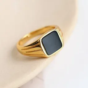 Square Gemstone Black Onyx Ring