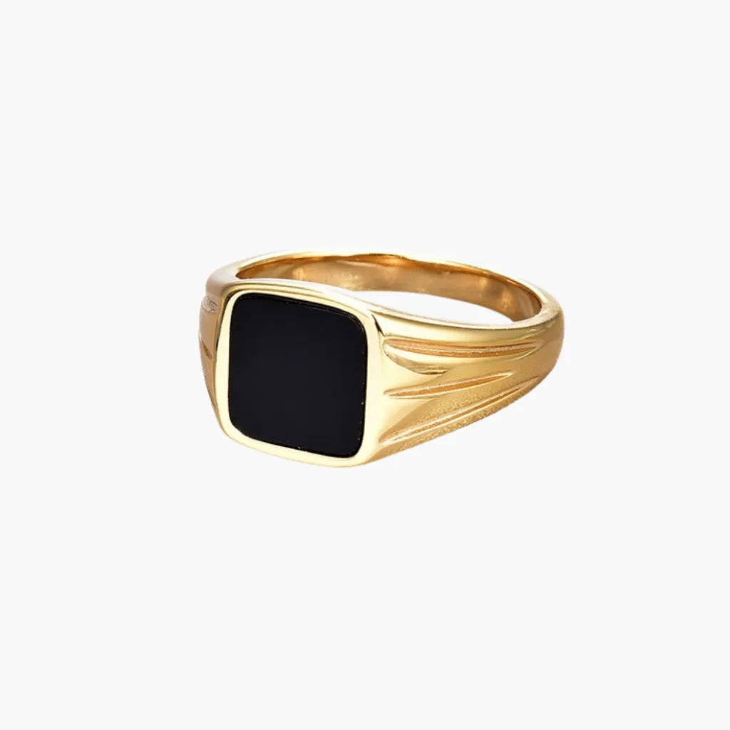 Square Gemstone Black Onyx Ring