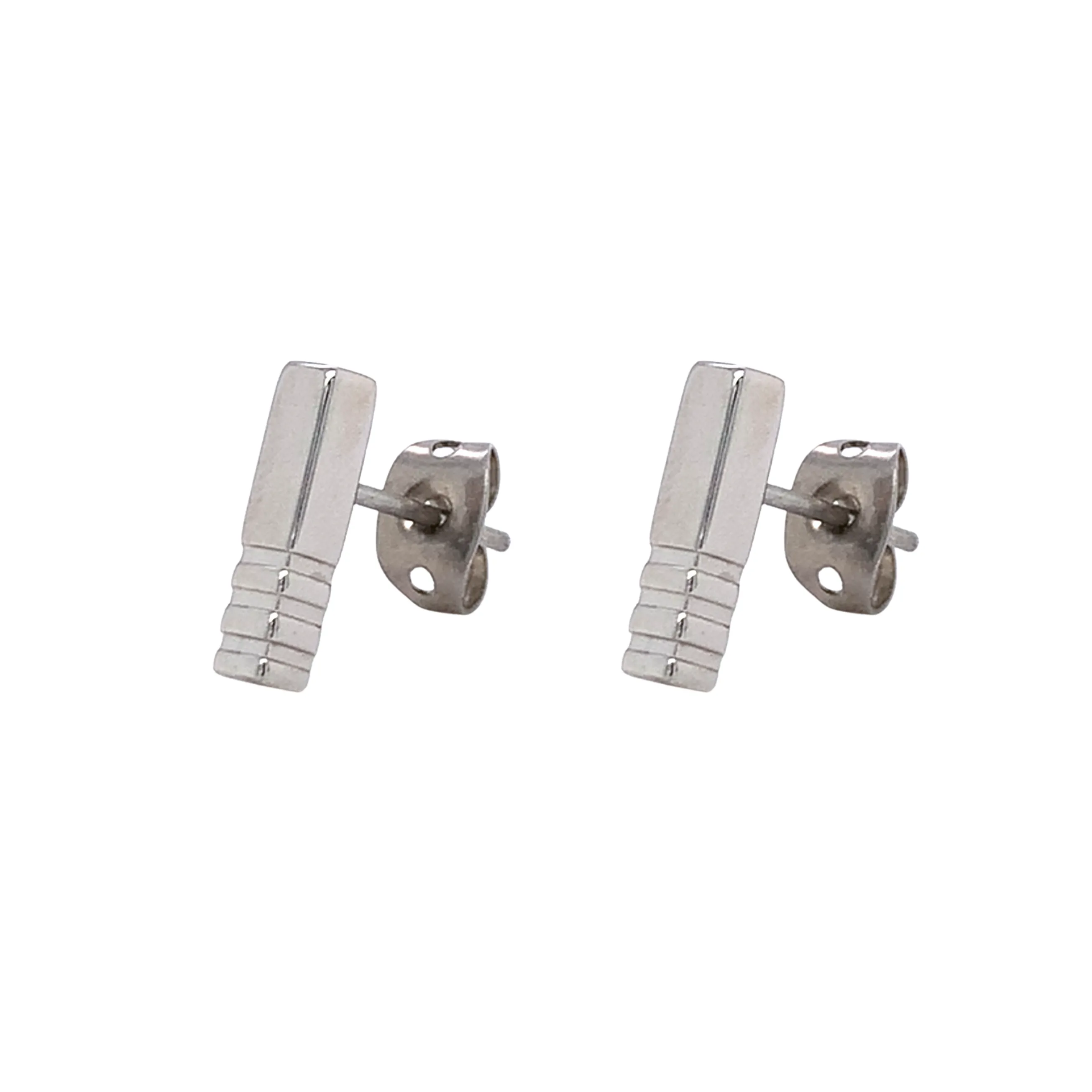 Stainless Steel Earrings "Long Bar Studs With Grooves"