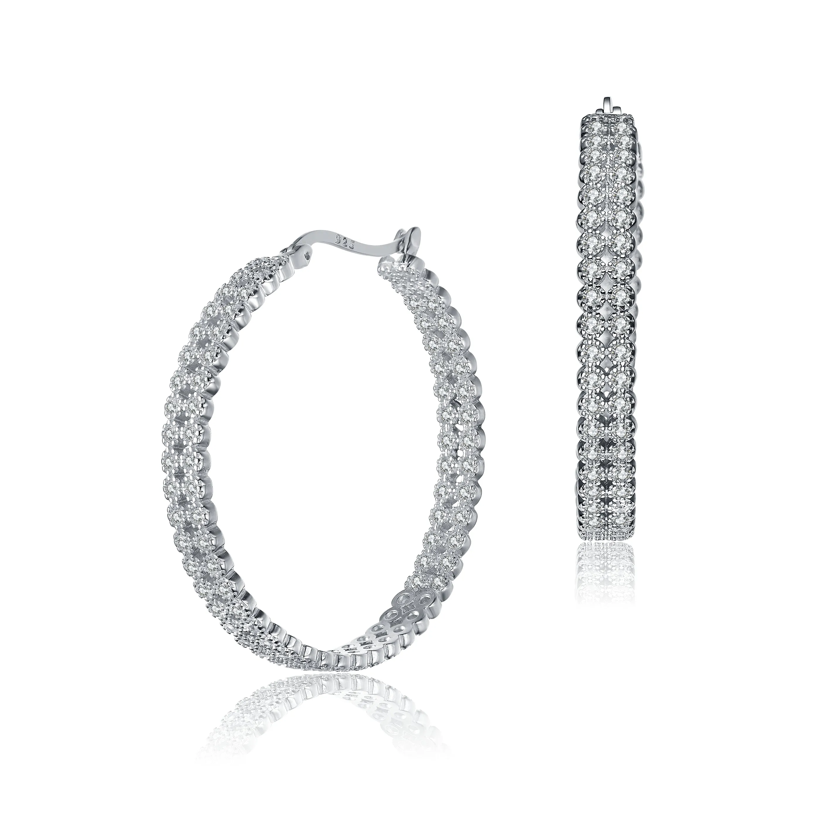 Sterling Silver Cubic Zirconia Braided Hoop Earrings