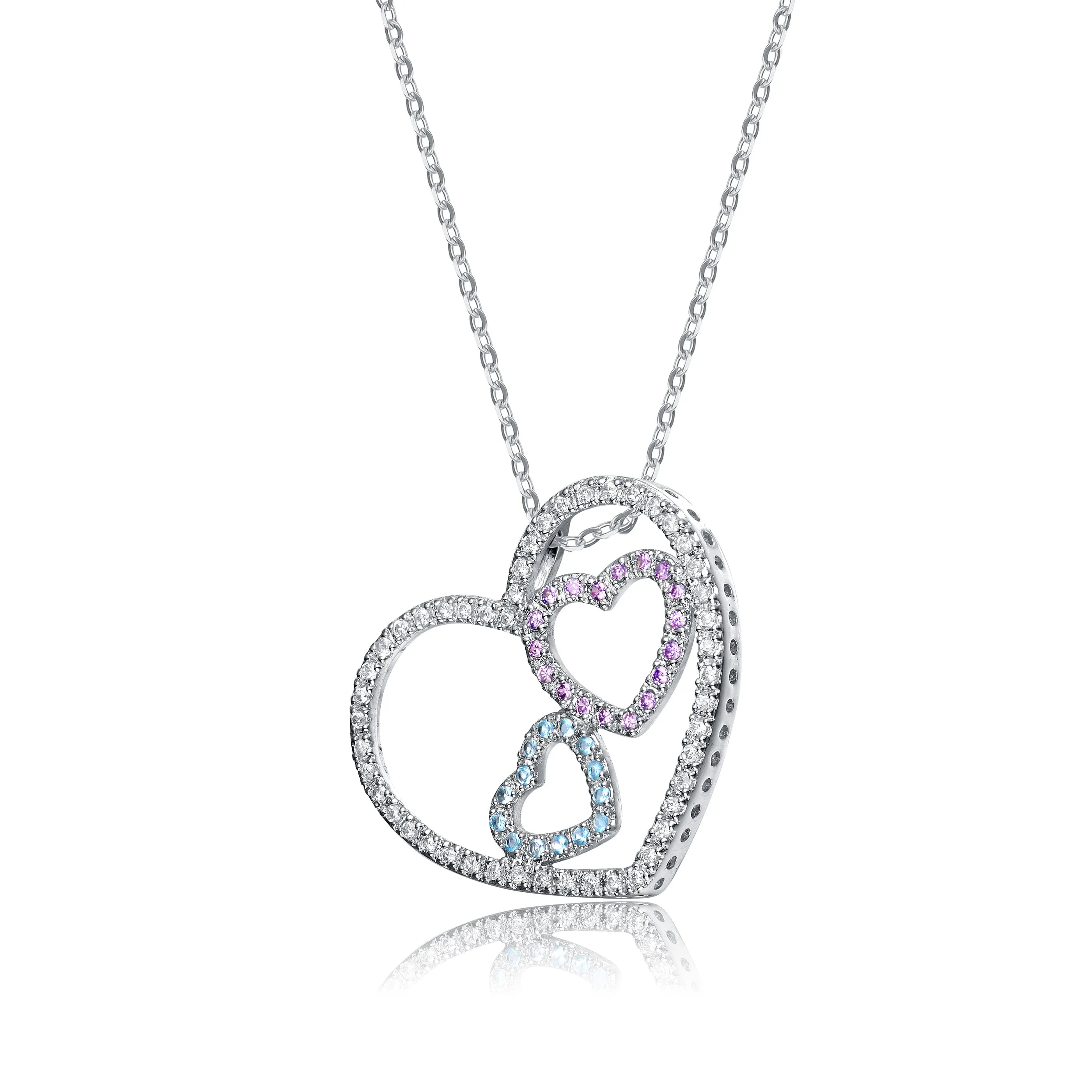 Sterling Silver Cubic Zirconia Triple Open Heart Necklace