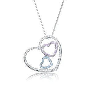 Sterling Silver Cubic Zirconia Triple Open Heart Necklace