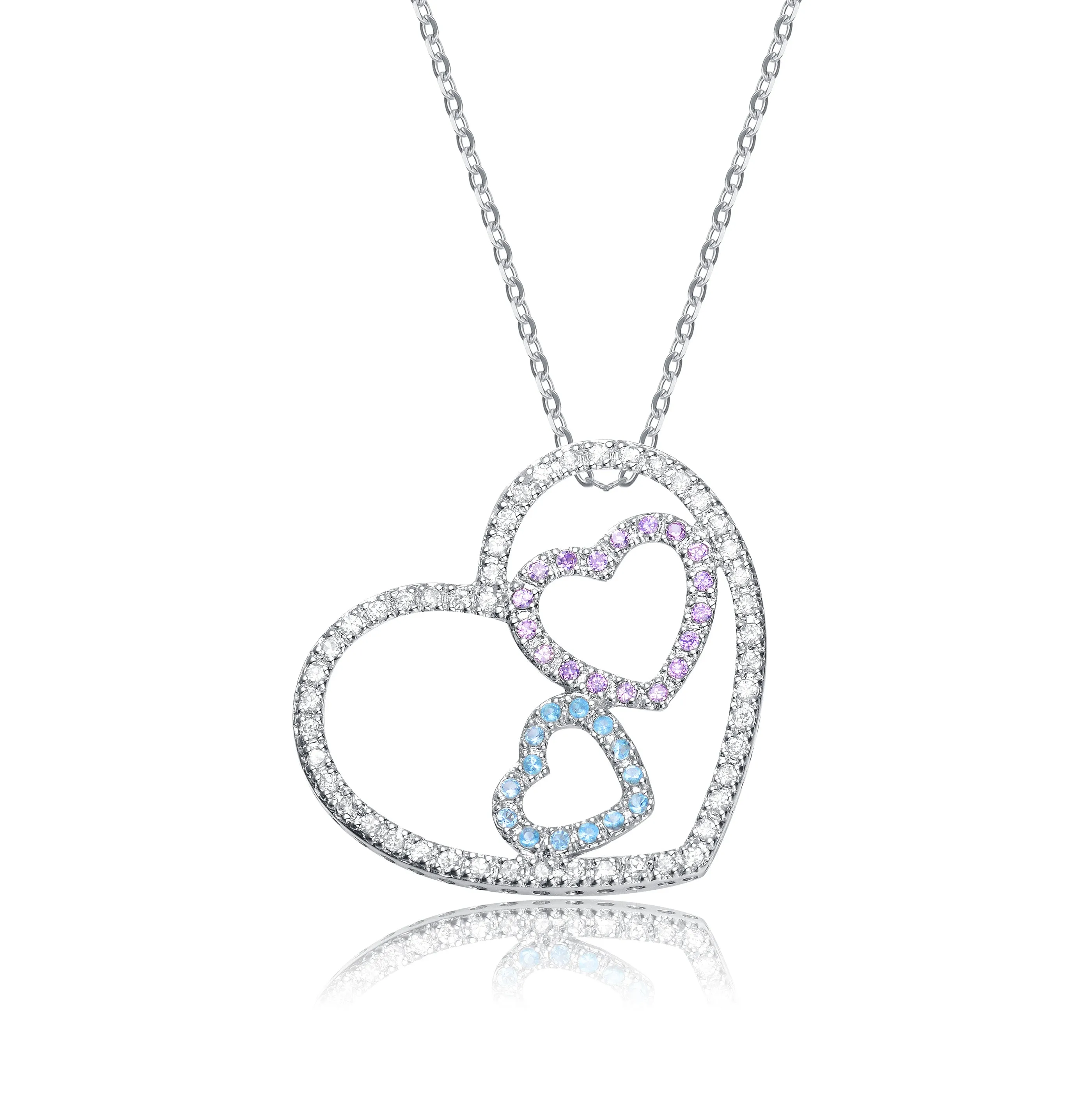 Sterling Silver Cubic Zirconia Triple Open Heart Necklace