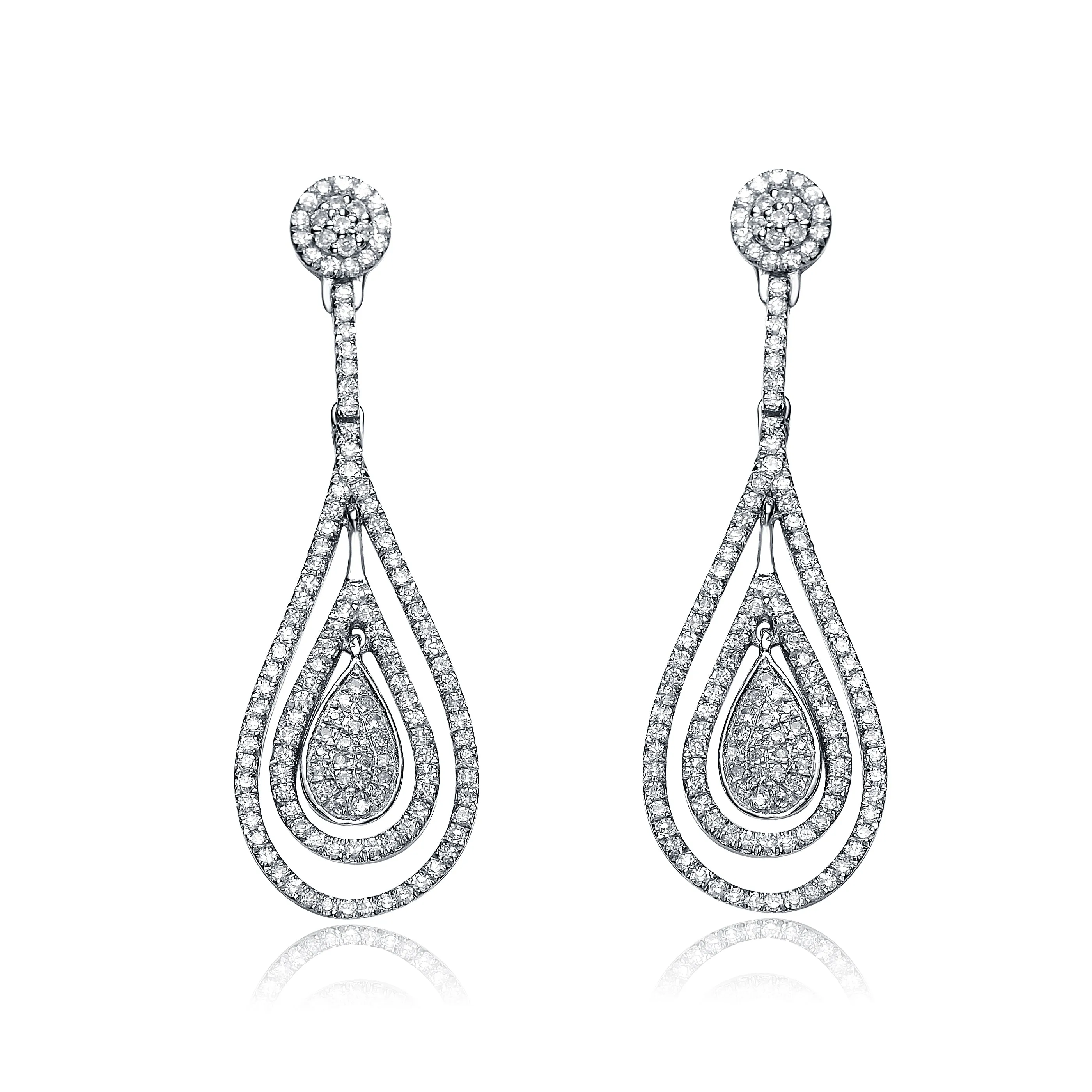 Sterling Silver Rhodium Plated Outlined Teardrop Earrings