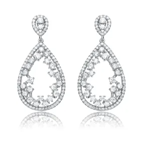 Sterling Silver Teardrop Shaped Clear Cubic Zirconia Accent Drop Earrings