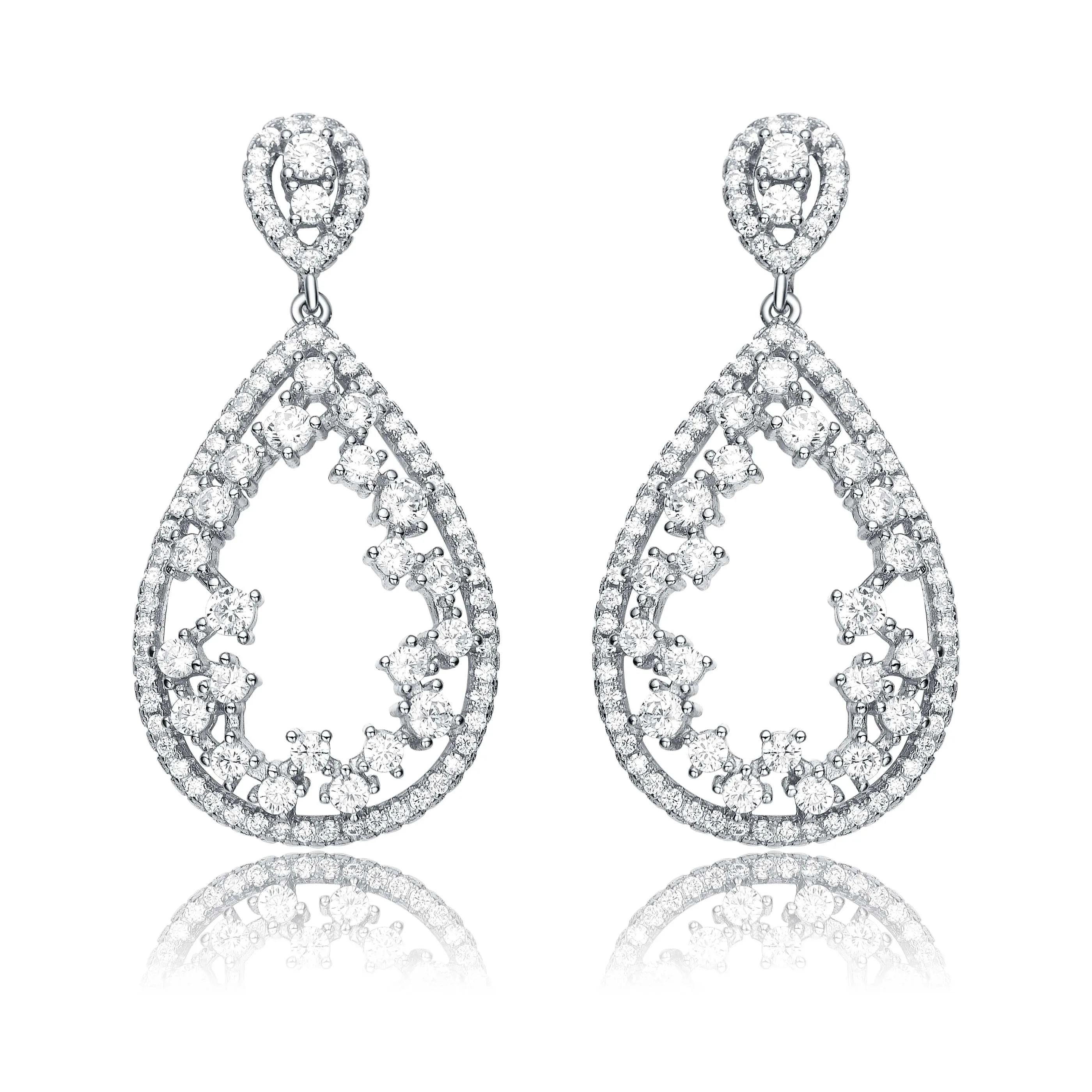 Sterling Silver Teardrop Shaped Clear Cubic Zirconia Accent Drop Earrings