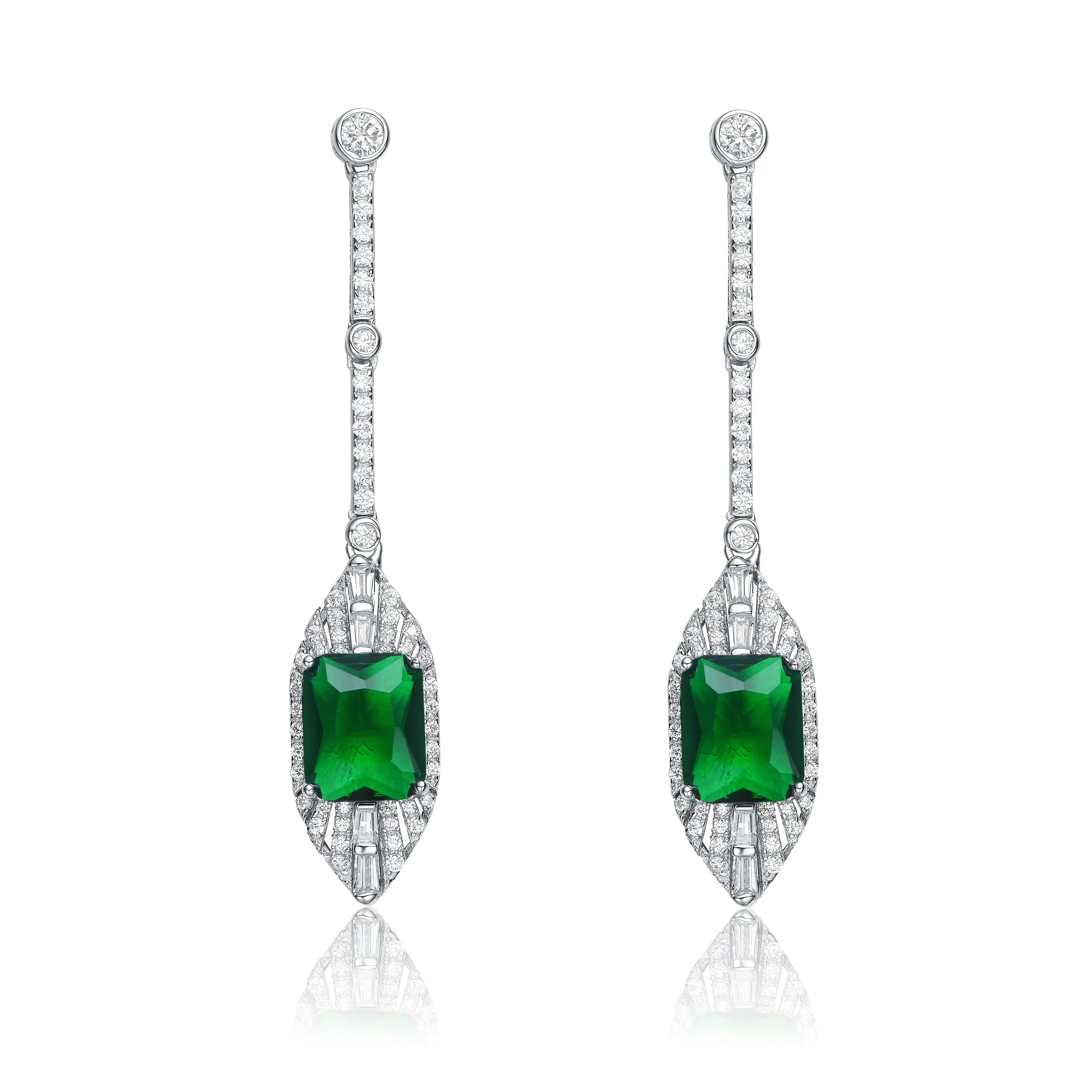 Sterling Silver with Rhodium Plated Sapphire Cubic Zirconia Drop Earrings