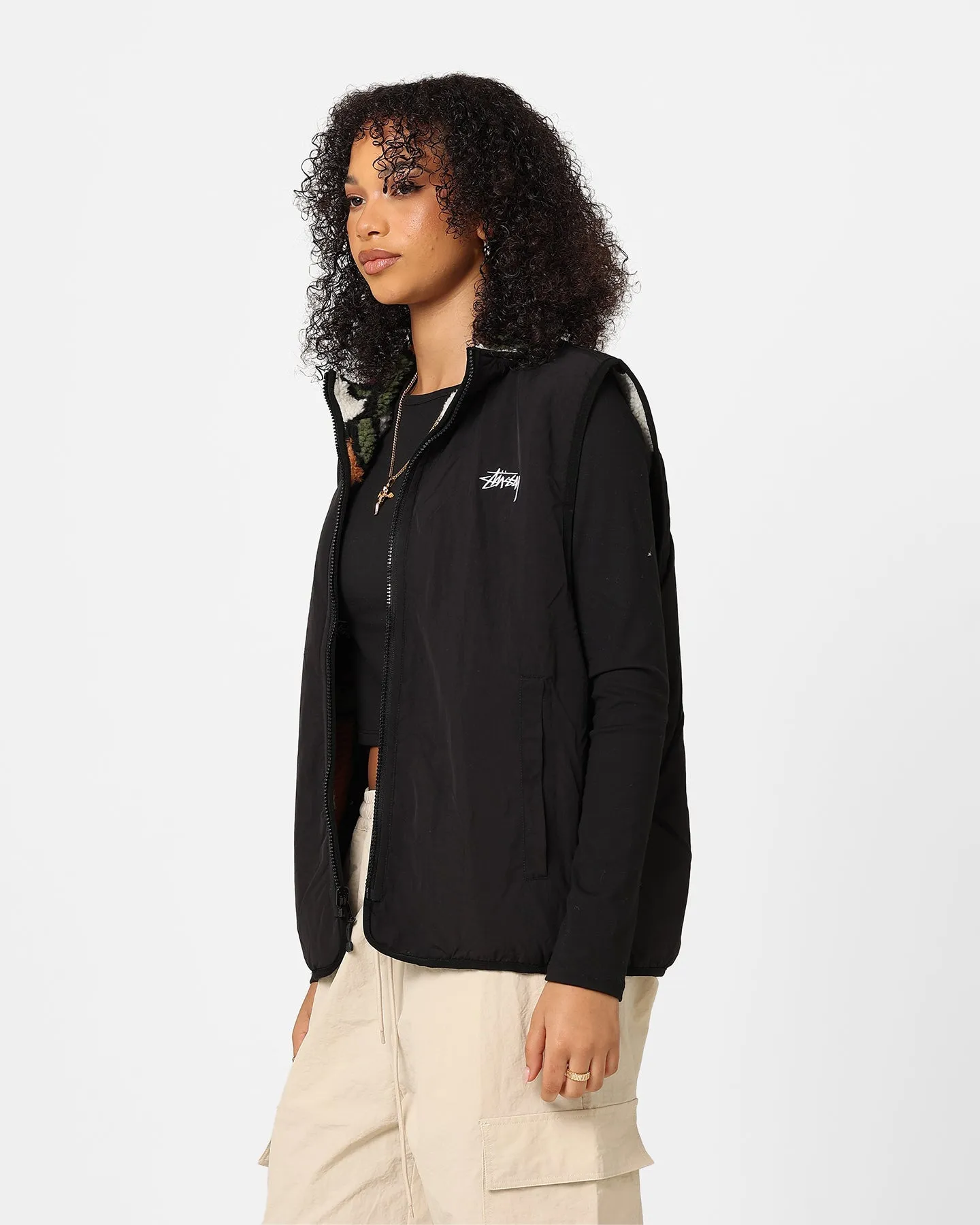 Stussy Women's Reversible Stock Sherpa Vest Natural