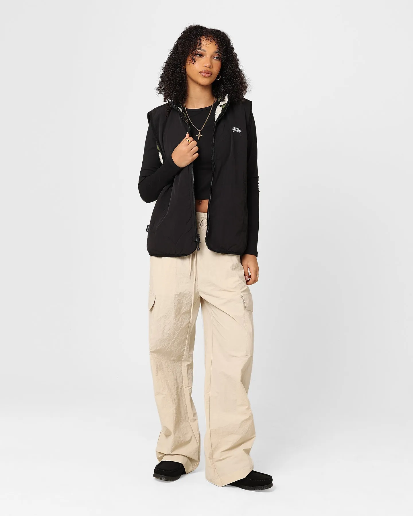 Stussy Women's Reversible Stock Sherpa Vest Natural