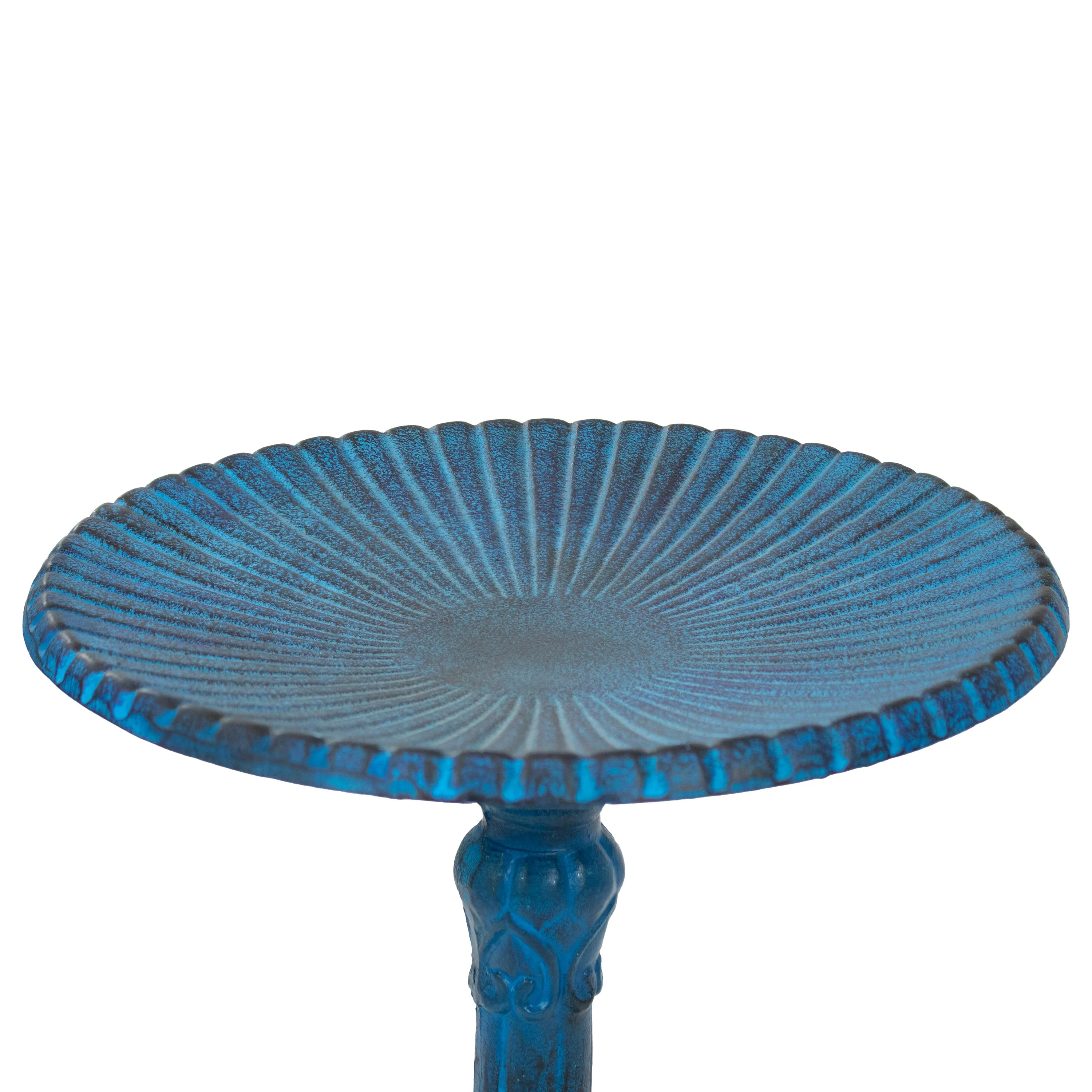 Sunnydaze Art Deco Sunburst Metal Bird Bath - Blue Patina - 14"