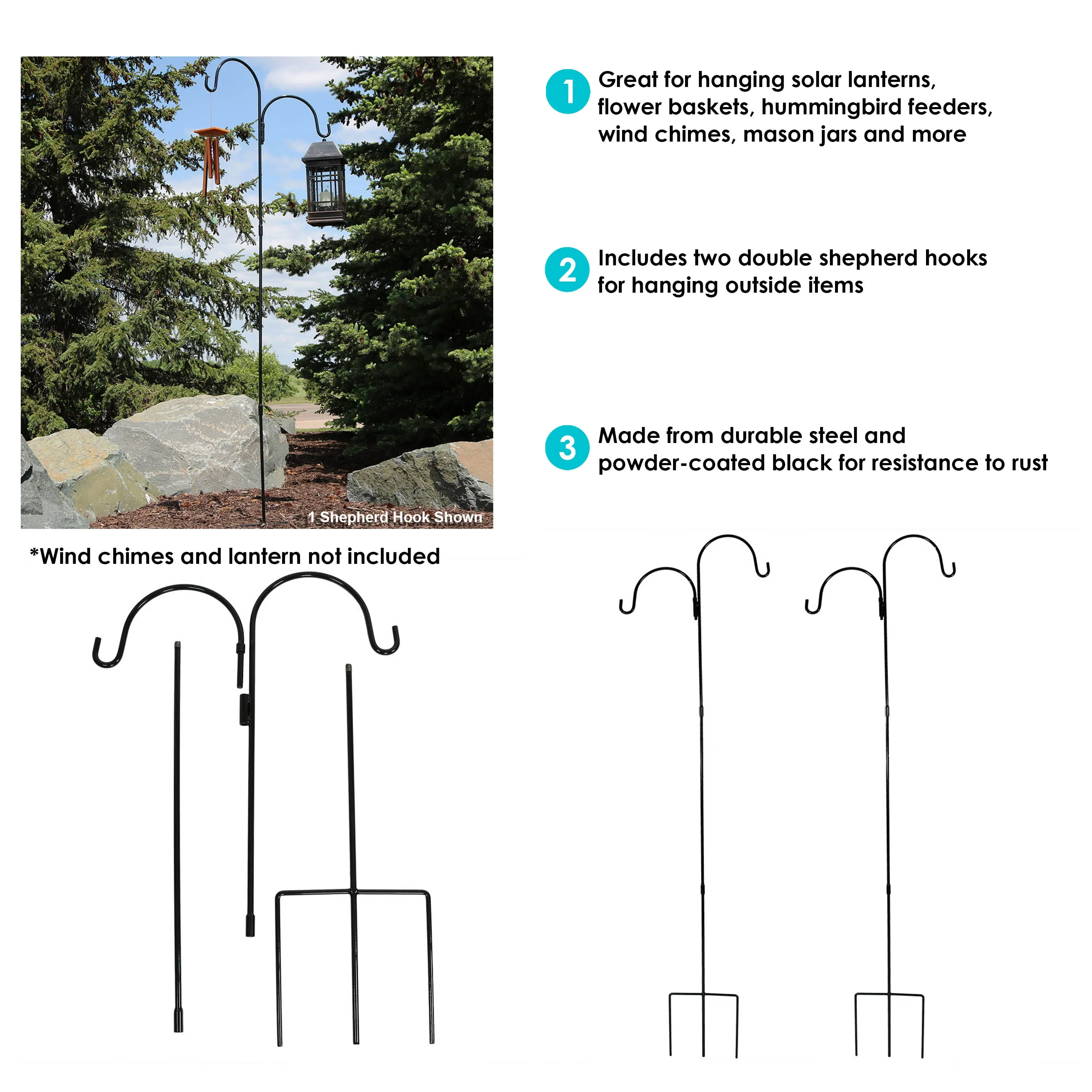 Sunnydaze Double Shepherd Hooks - Set of 2 - 84"