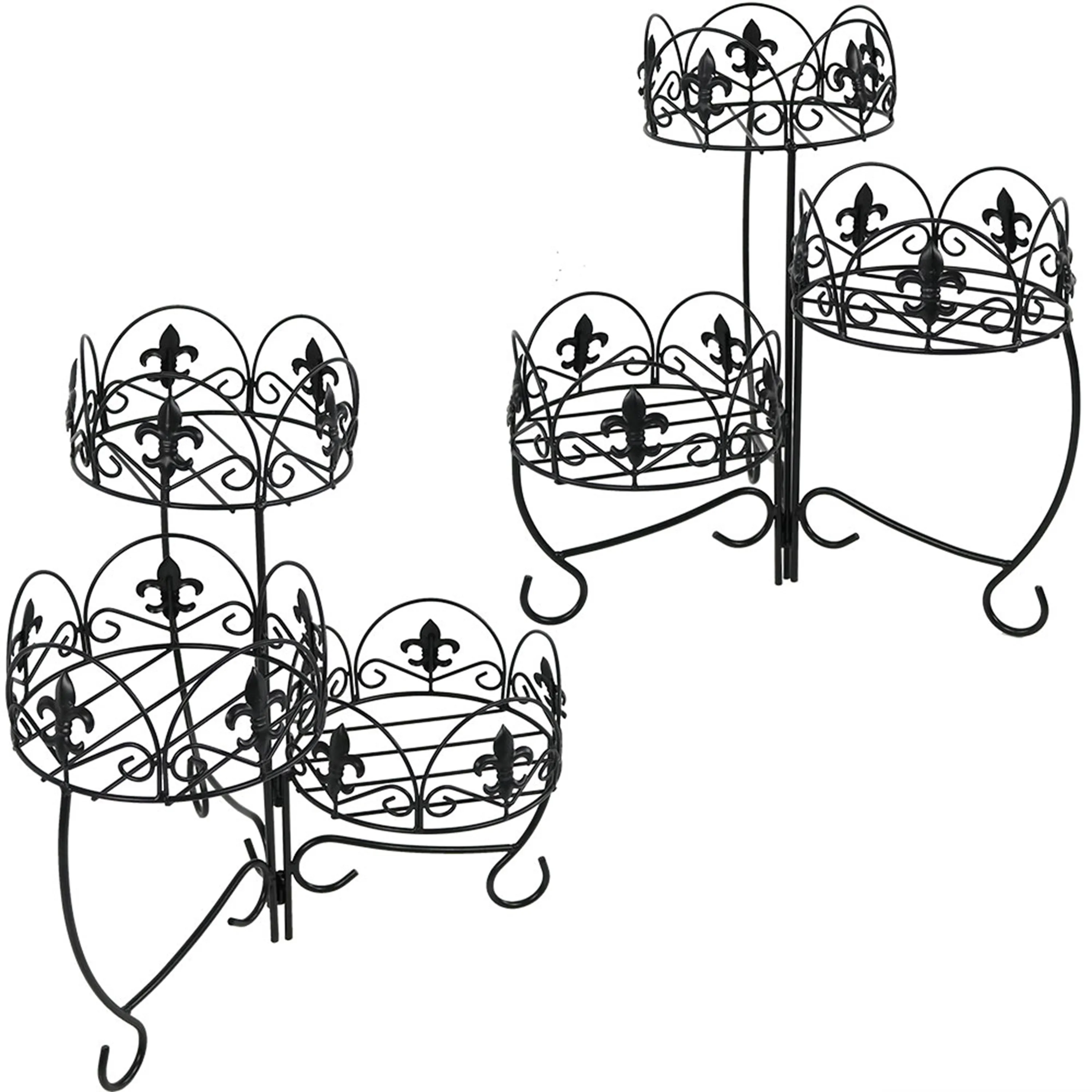 Sunnydaze French Lily Design 3-Tiered Plant Stand - Set of Two