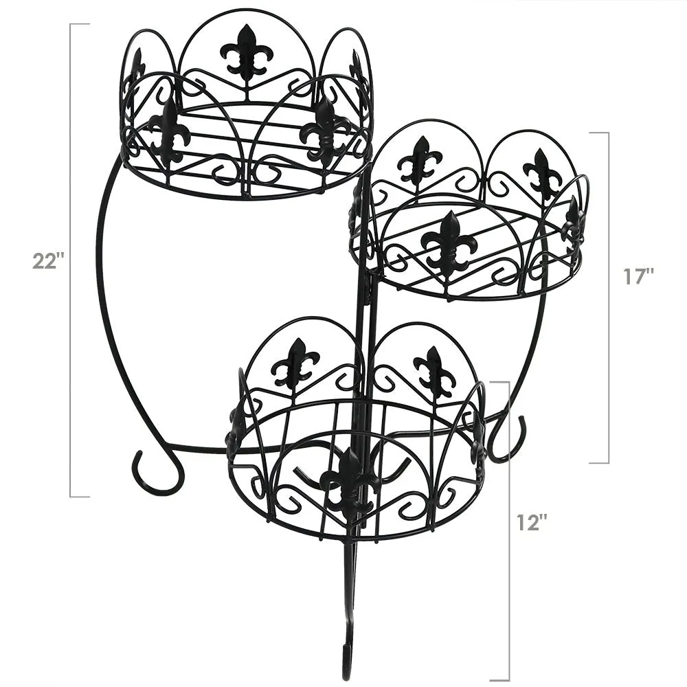 Sunnydaze French Lily Design 3-Tiered Plant Stand - Set of Two