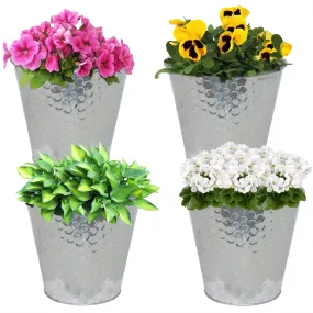 Sunnydaze Galvanized Steel Buckets with Hexagon Pattern - Set of 4