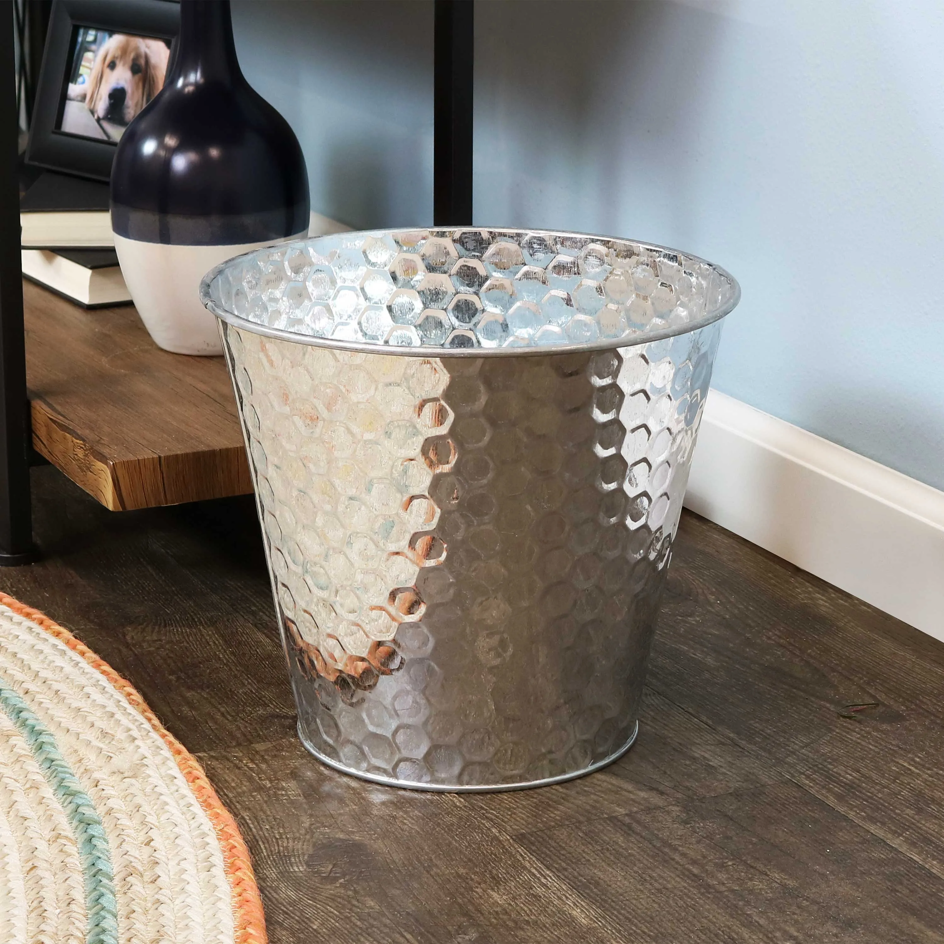 Sunnydaze Galvanized Steel Buckets with Hexagon Pattern - Set of 4