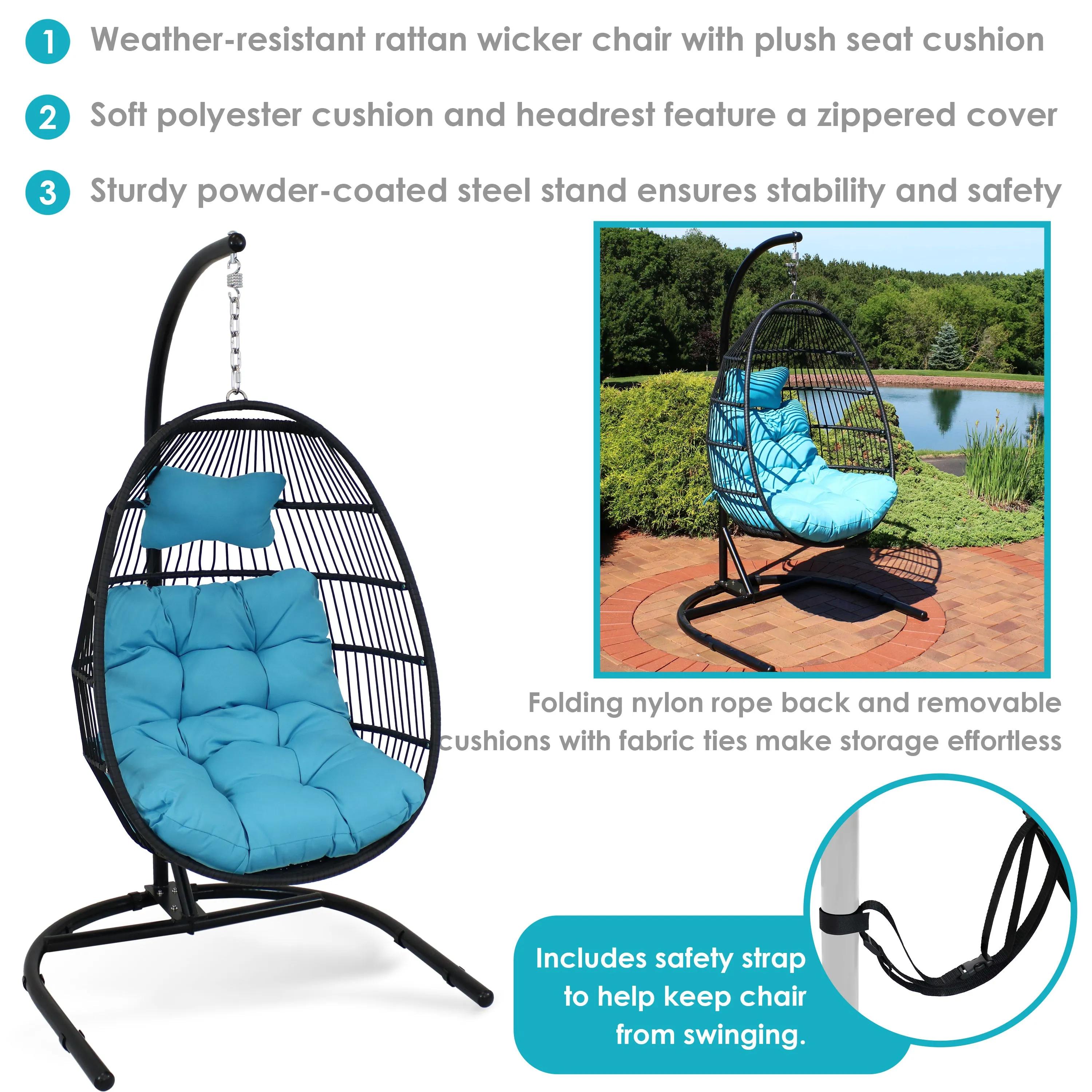 Sunnydaze Julia Outdoor Hanging Egg Chair with Stand and Cushion