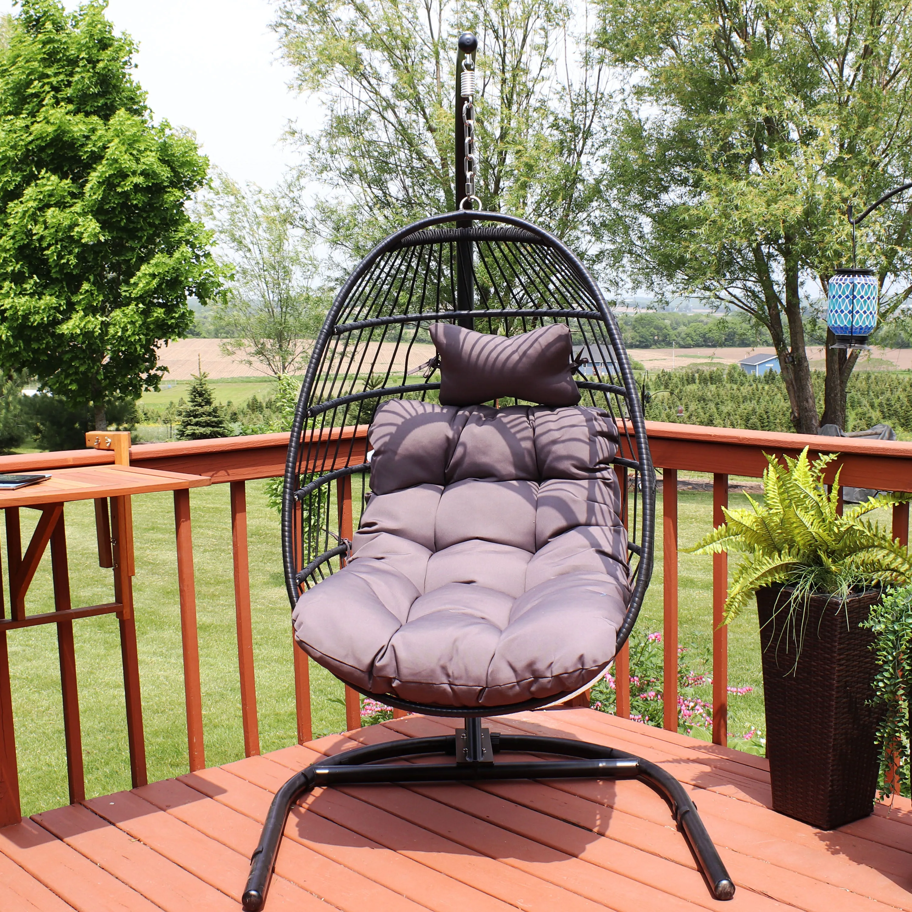 Sunnydaze Julia Outdoor Hanging Egg Chair with Stand and Cushion