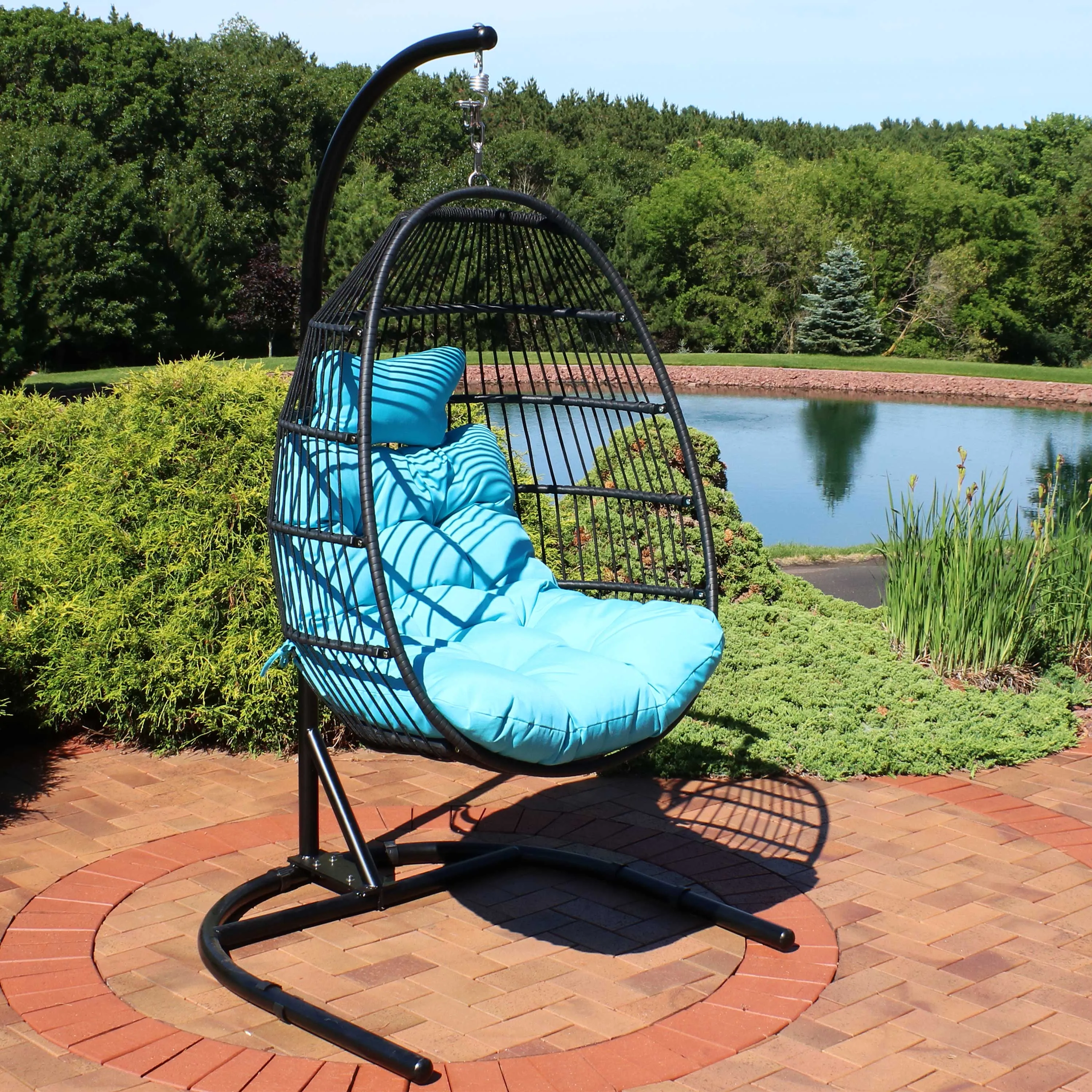 Sunnydaze Julia Outdoor Hanging Egg Chair with Stand and Cushion