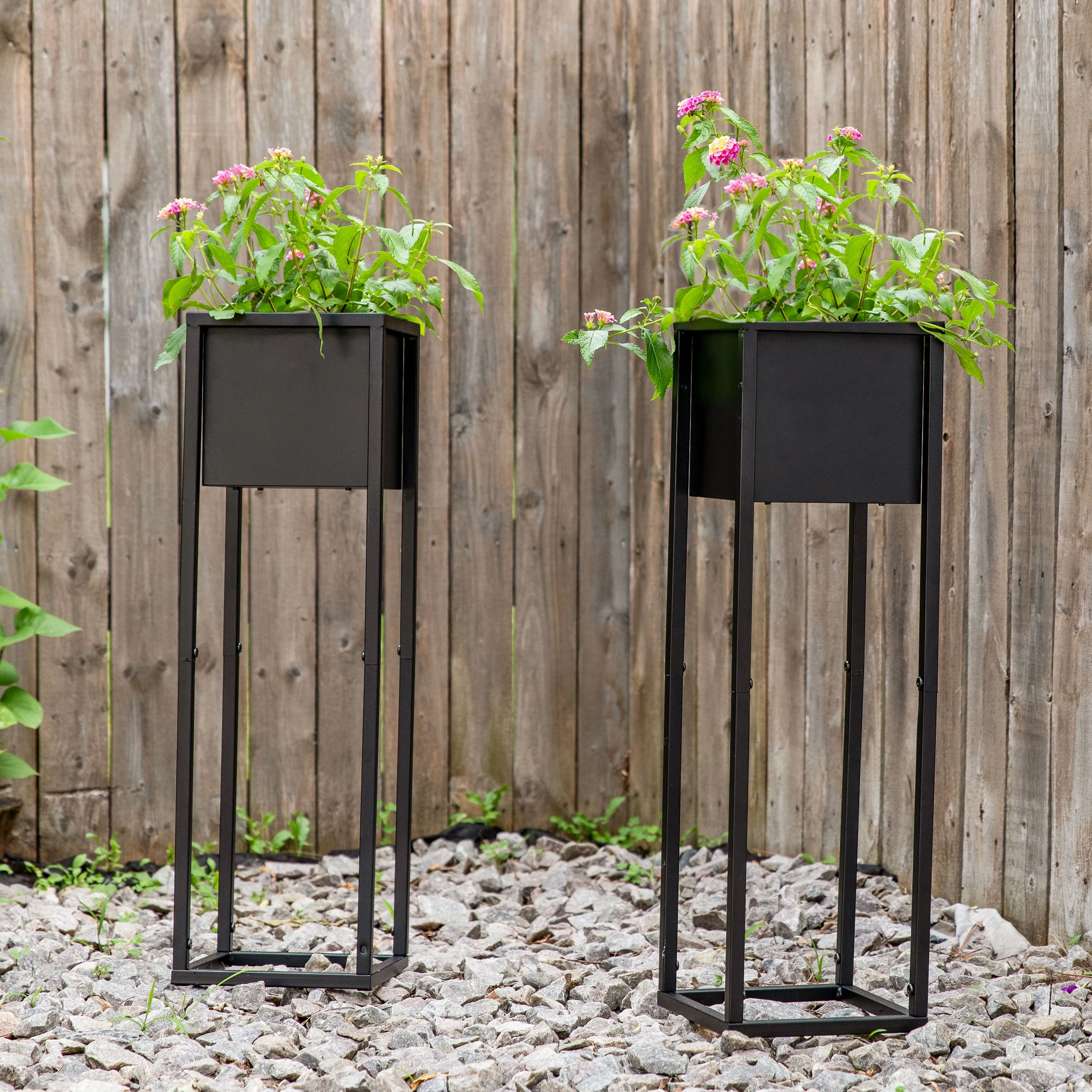 Sunnydaze Modern Simplicity Metal Planter Boxes with Legs - Set of 2