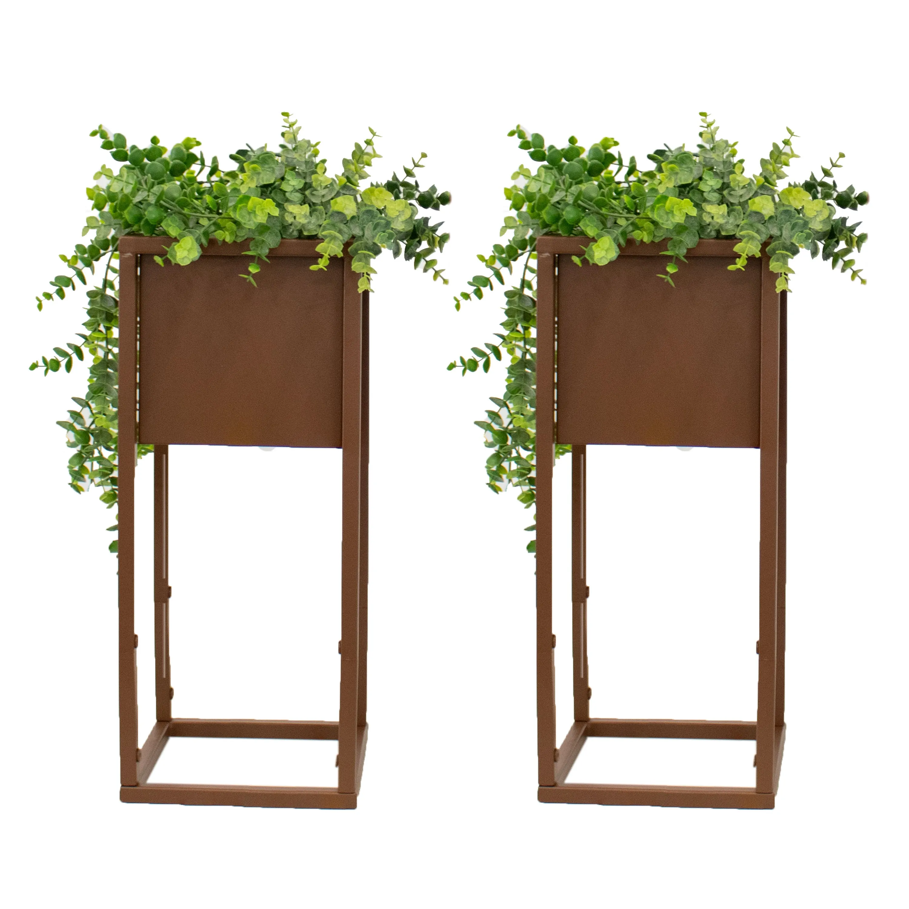 Sunnydaze Modern Simplicity Metal Planter Boxes with Legs - Set of 2