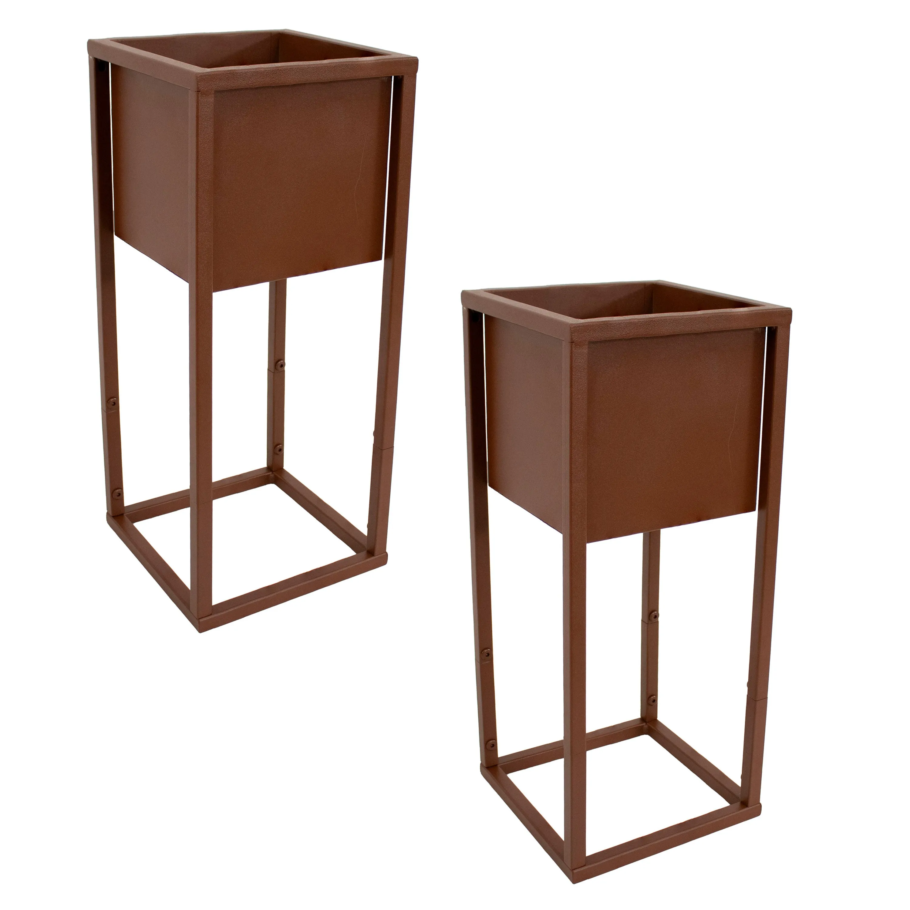 Sunnydaze Modern Simplicity Metal Planter Boxes with Legs - Set of 2