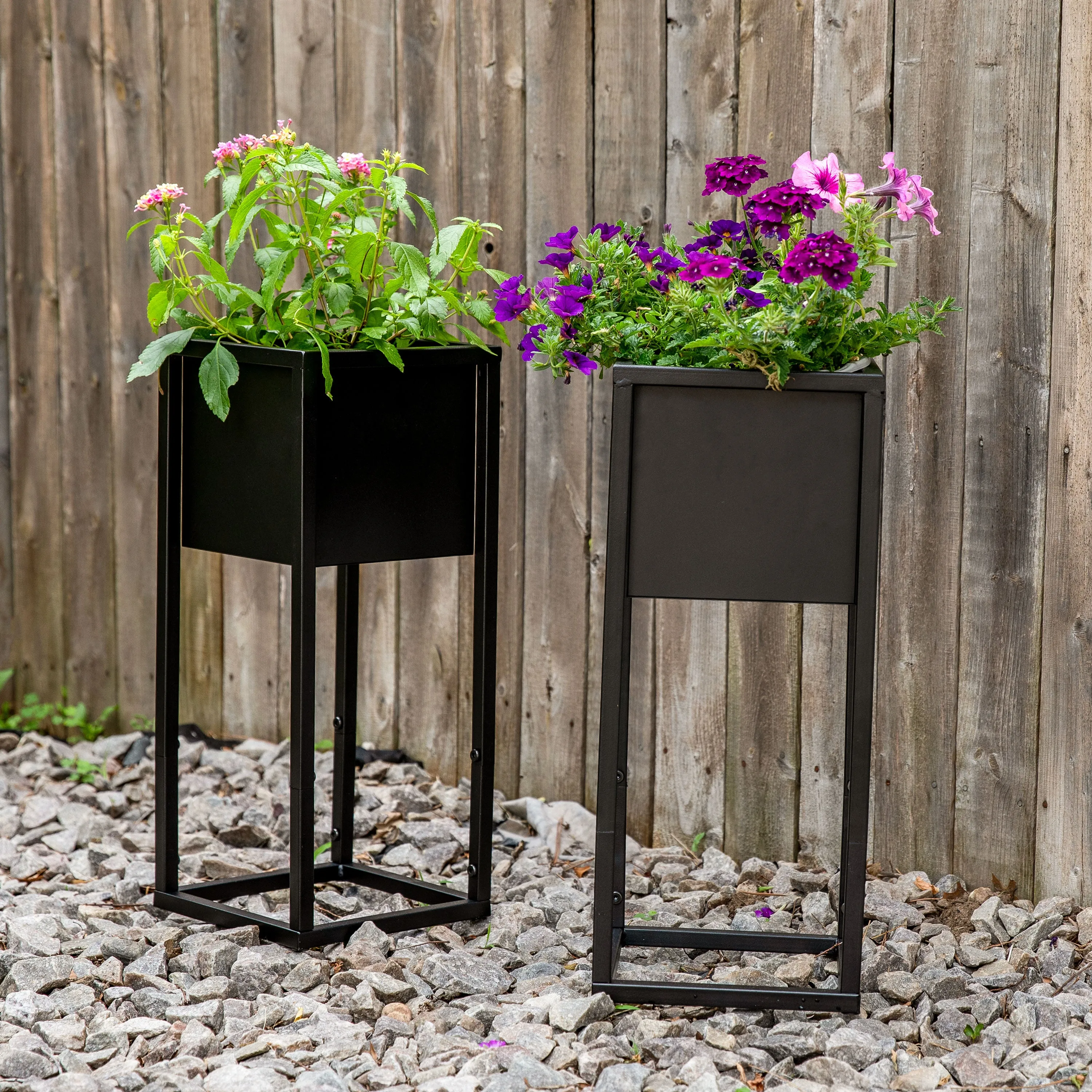 Sunnydaze Modern Simplicity Metal Planter Boxes with Legs - Set of 2