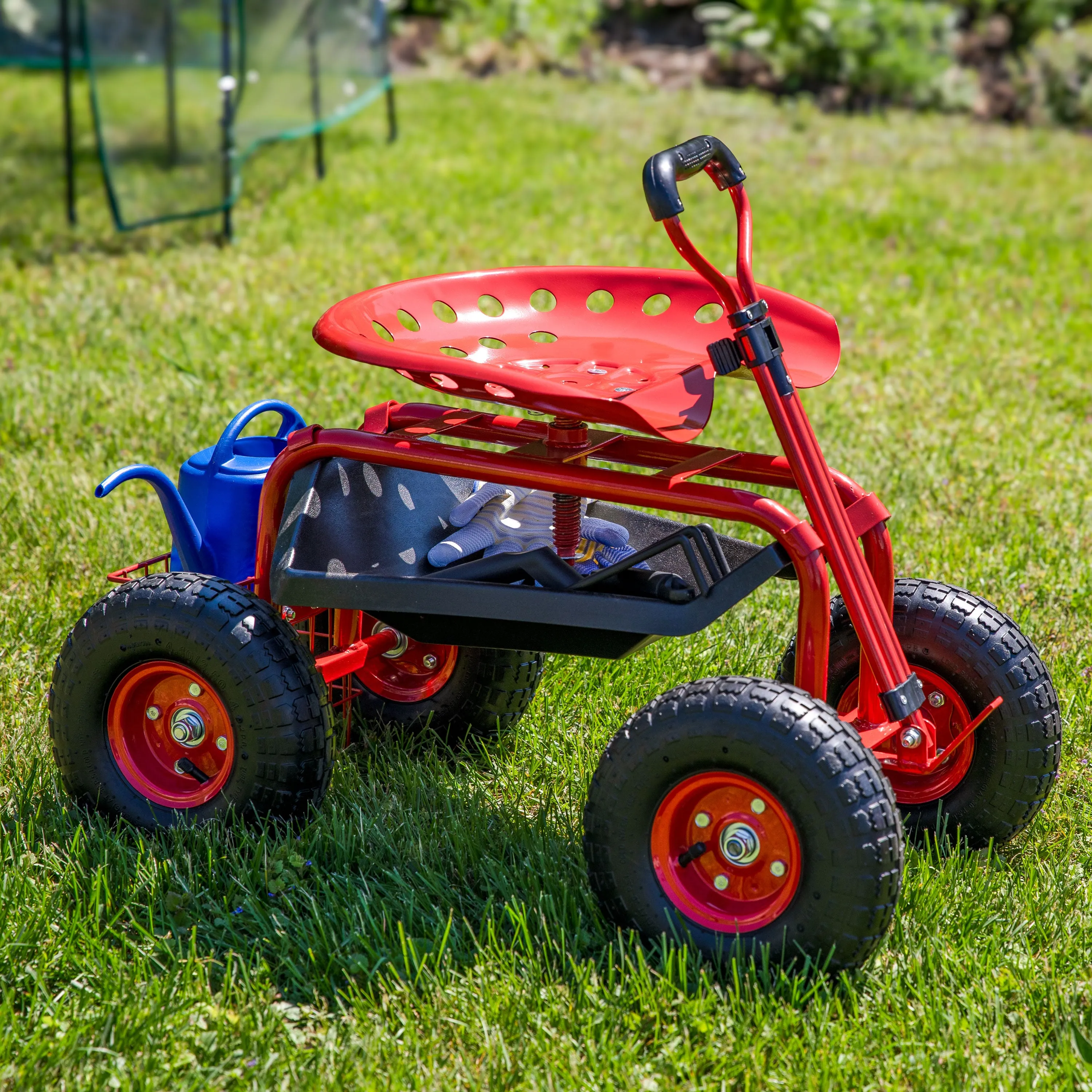 Sunnydaze Rolling Garden Cart with Steering Handle and Swivel Seat