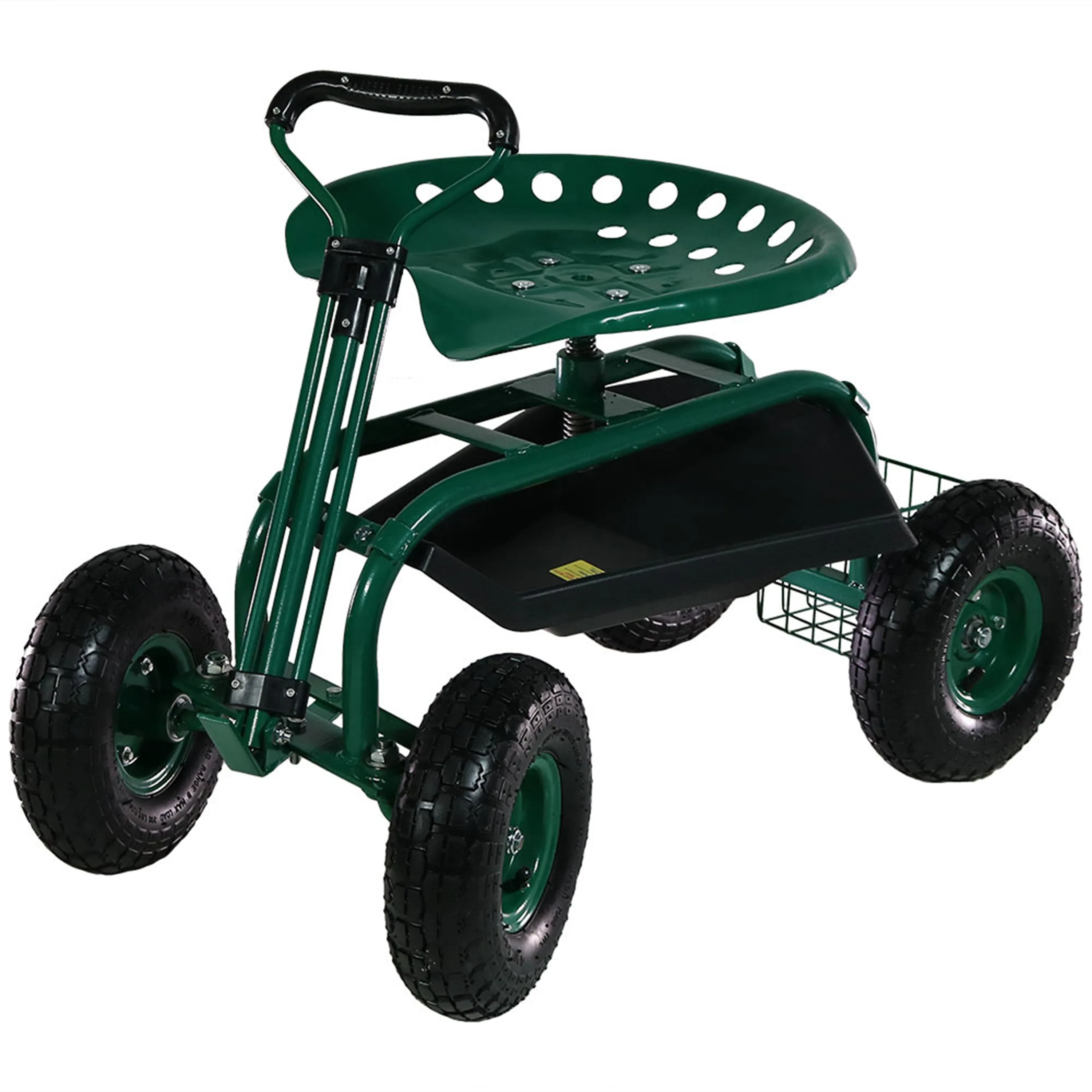 Sunnydaze Rolling Garden Cart with Steering Handle and Swivel Seat