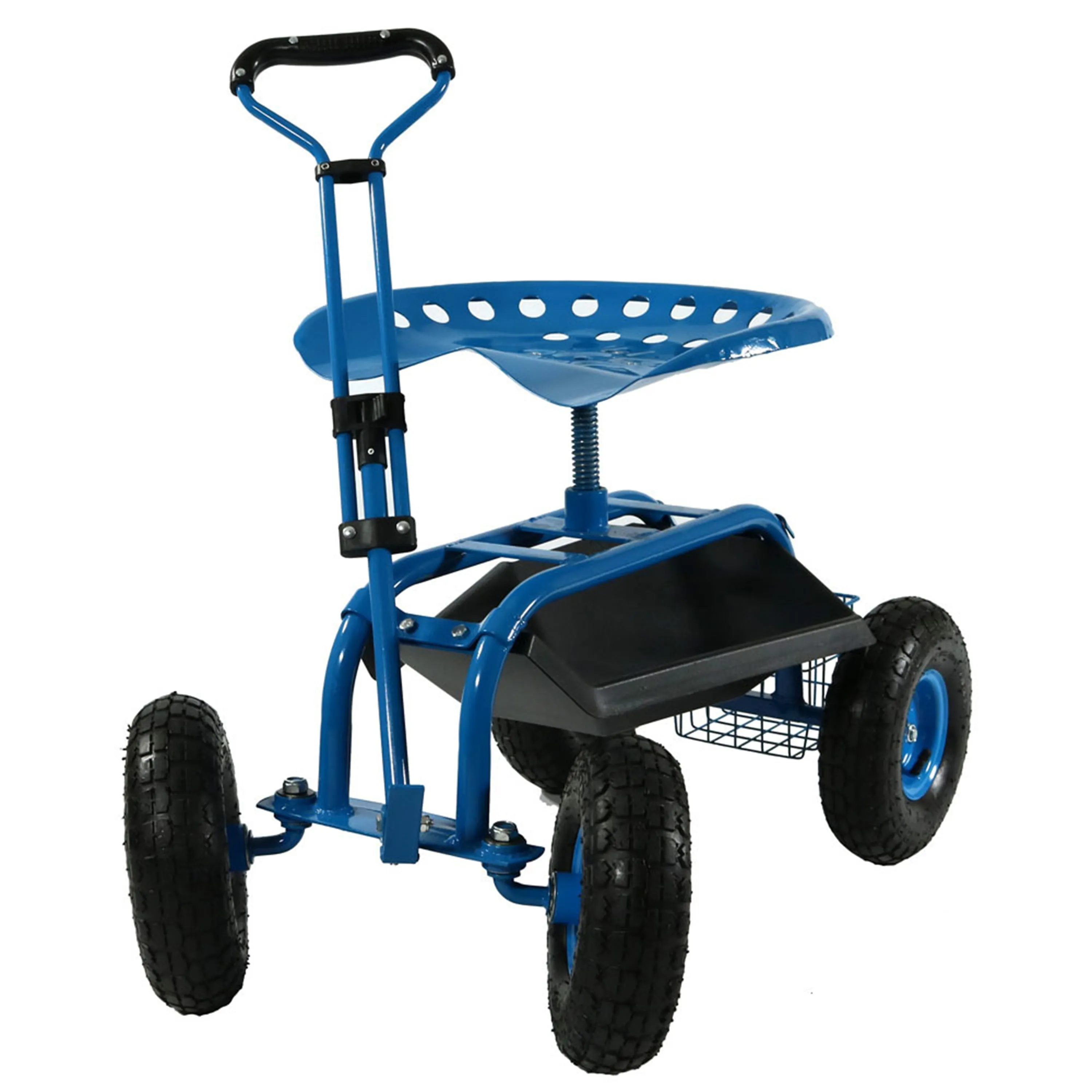 Sunnydaze Rolling Garden Cart with Steering Handle and Swivel Seat