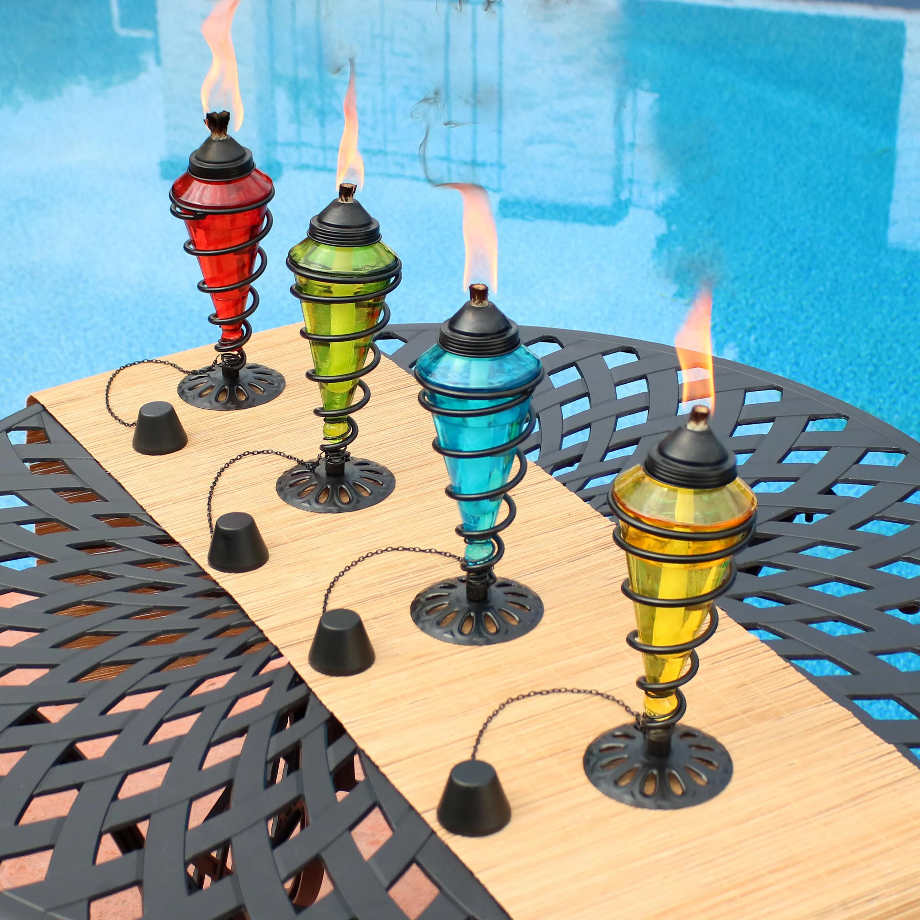 Sunnydaze Swirling Metal with Glass Outdoor Tabletop Torches