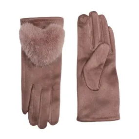 Taupe Faux Fur Heart Gloves