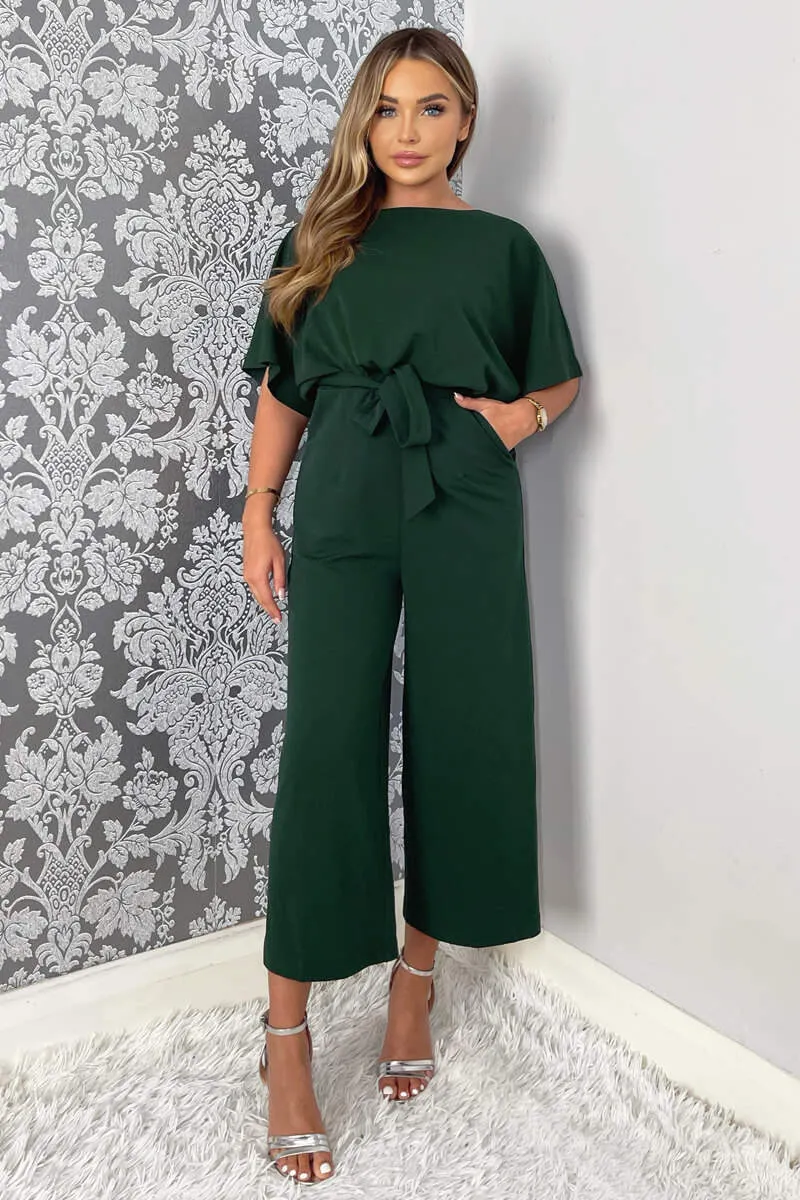 Teal Tie Waist Short Sleeve Culotte Jumpsuit