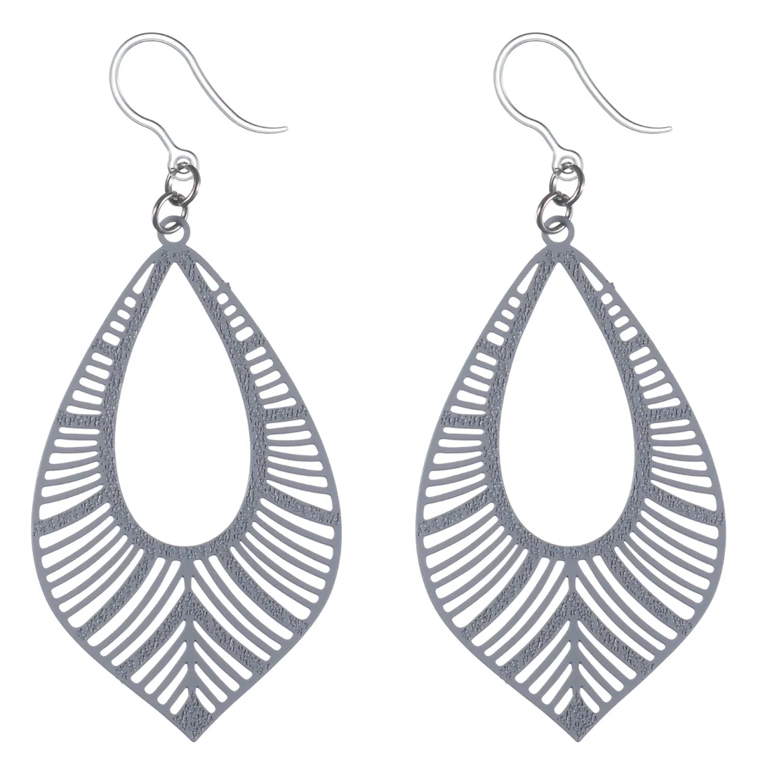 Textured Bird Feather Dangles Hypoallergenic Earrings for Sensitive Ears Made with Plastic Posts