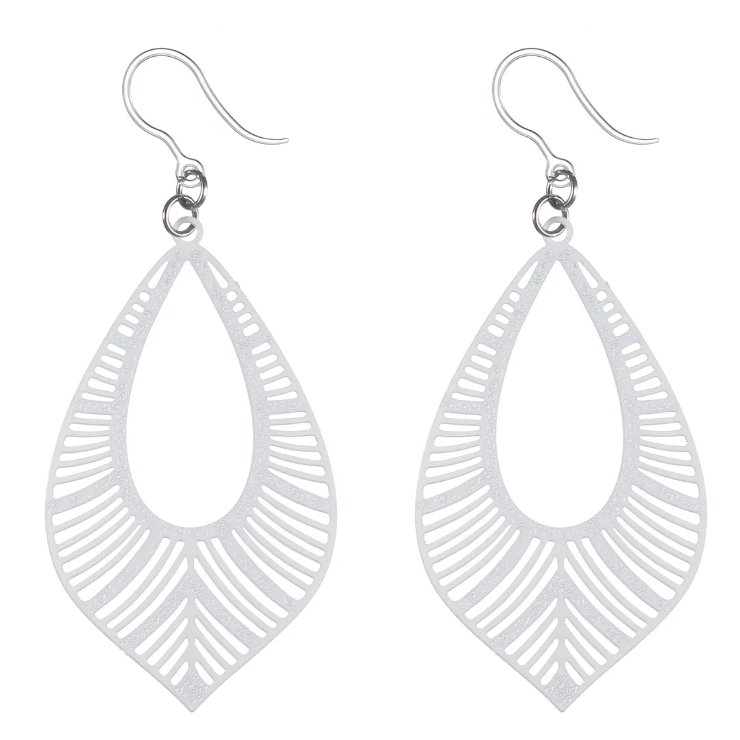 Textured Bird Feather Dangles Hypoallergenic Earrings for Sensitive Ears Made with Plastic Posts