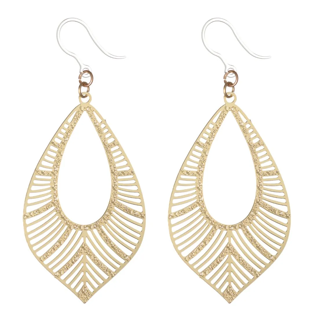 Textured Bird Feather Dangles Hypoallergenic Earrings for Sensitive Ears Made with Plastic Posts