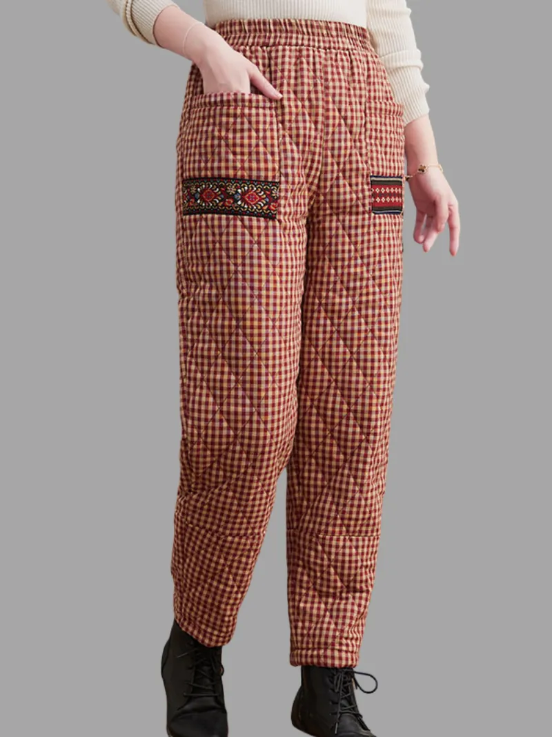 Thickened Warm Harem Pants Plaid Outer Wear Down Cotton Pants