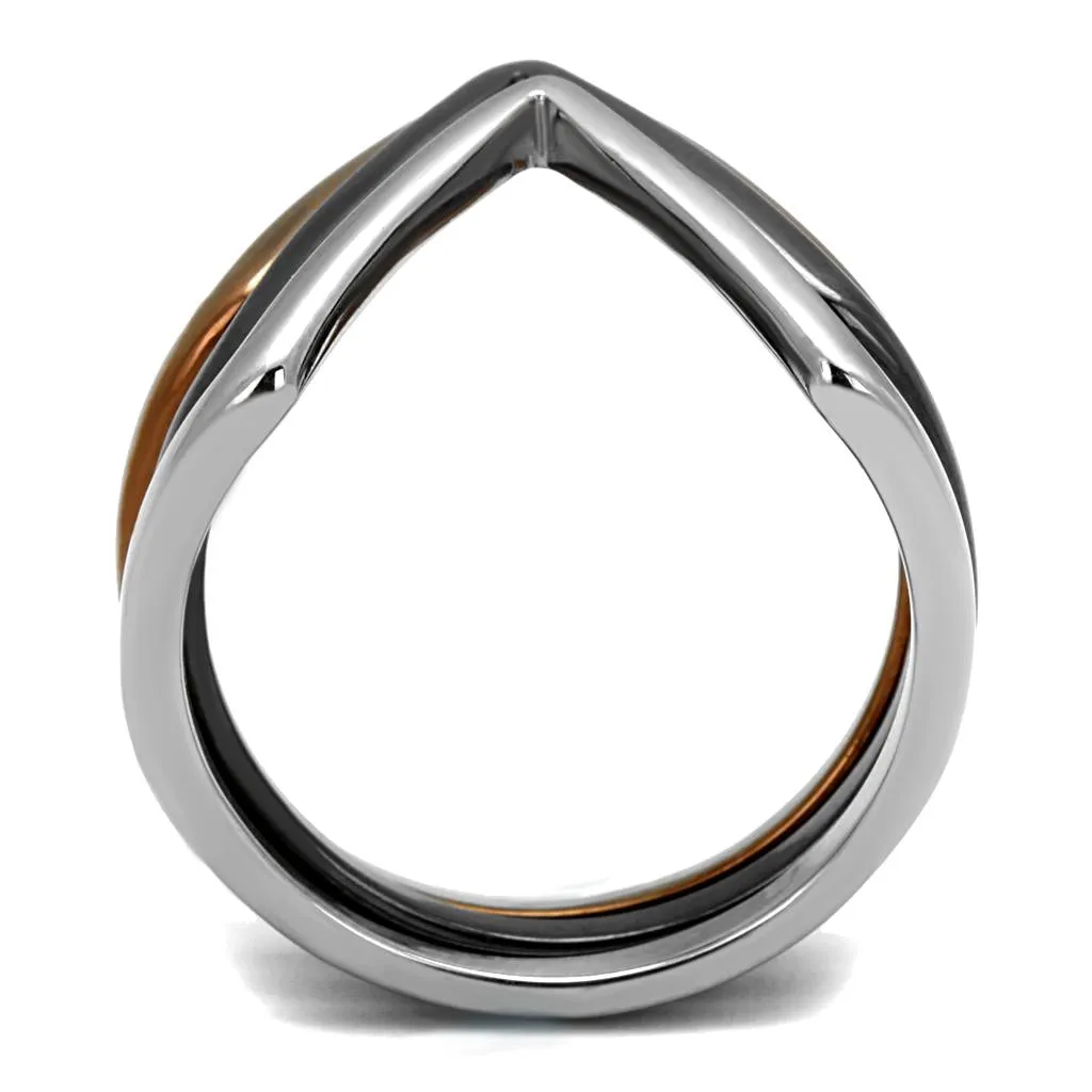 Three Tone IPï¼ˆIP Light Coffee & IP Light Black & High Polished) Stainless Steel Ring with No Stone for Women Style TK2649