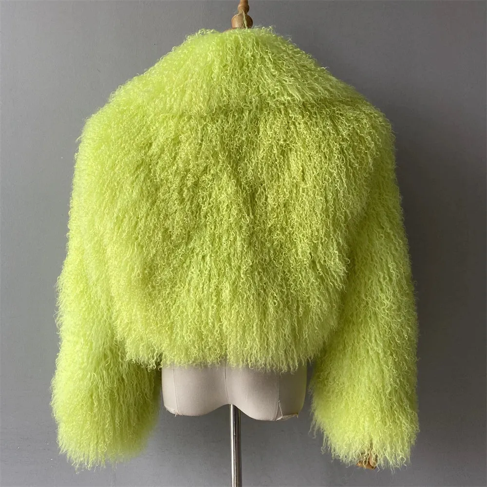 Tibetan Mongolian Lamb Fur Jacket with Collar