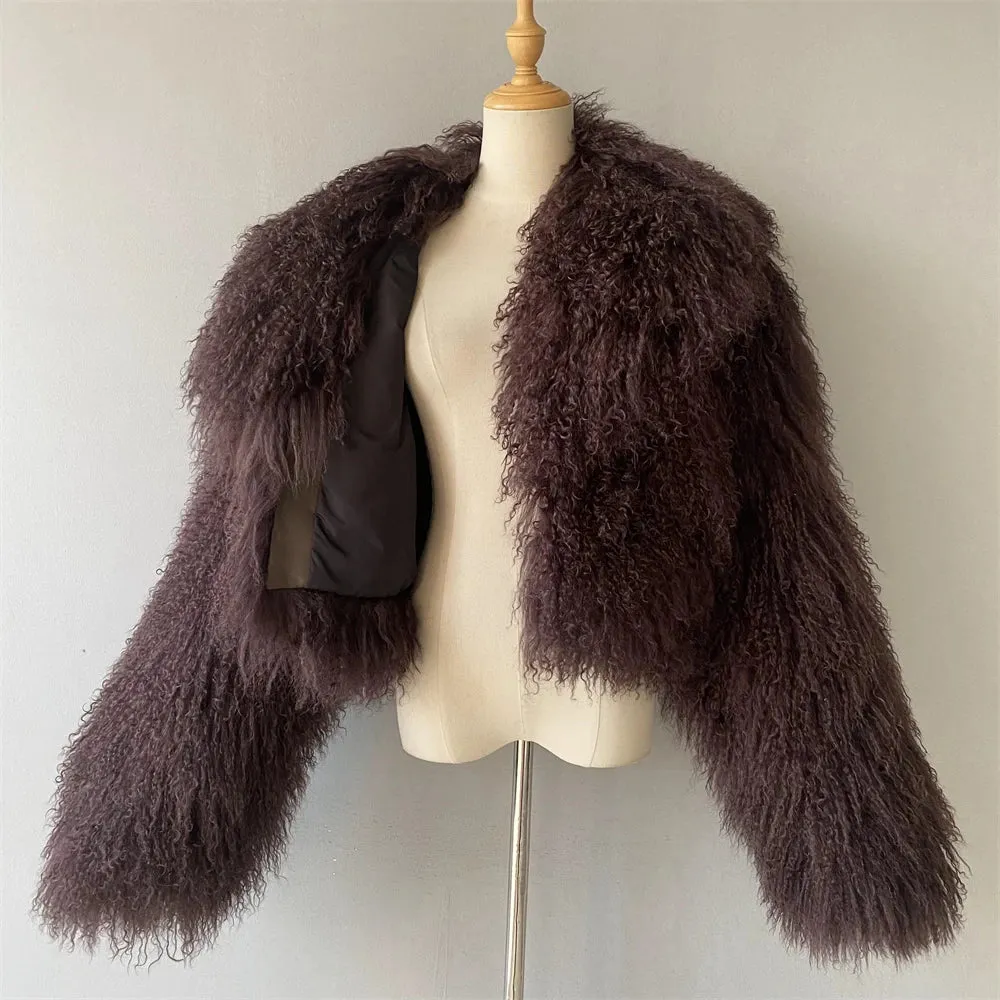 Tibetan Mongolian Lamb Fur Jacket with Collar