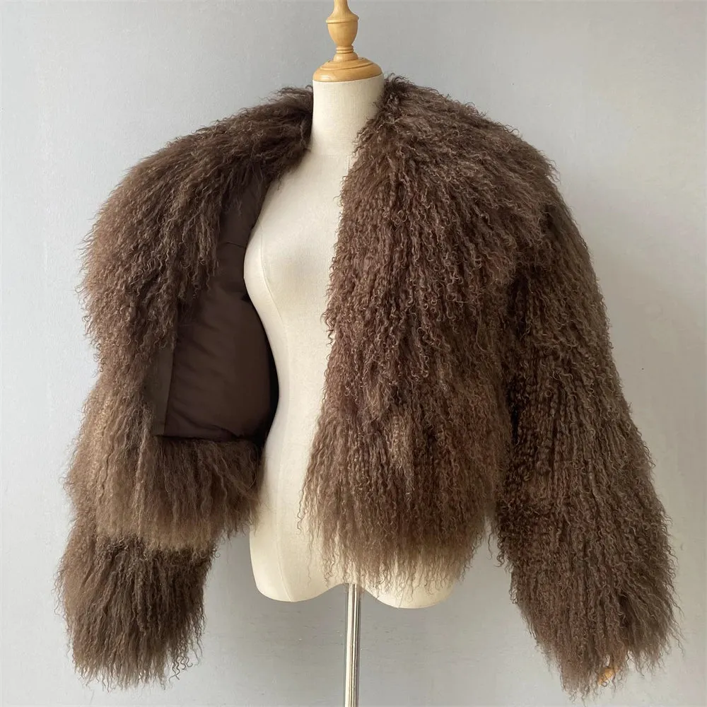 Tibetan Mongolian Lamb Fur Jacket with Collar