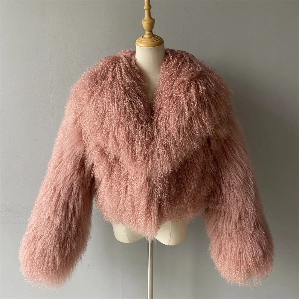 Tibetan Mongolian Lamb Fur Jacket with Collar