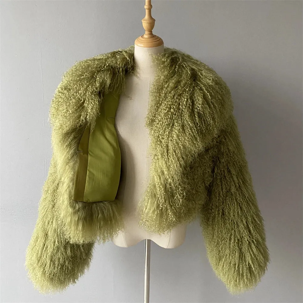 Tibetan Mongolian Lamb Fur Jacket with Collar