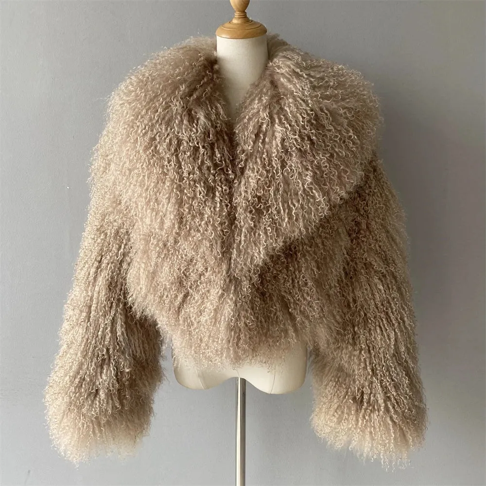 Tibetan Mongolian Lamb Fur Jacket with Collar