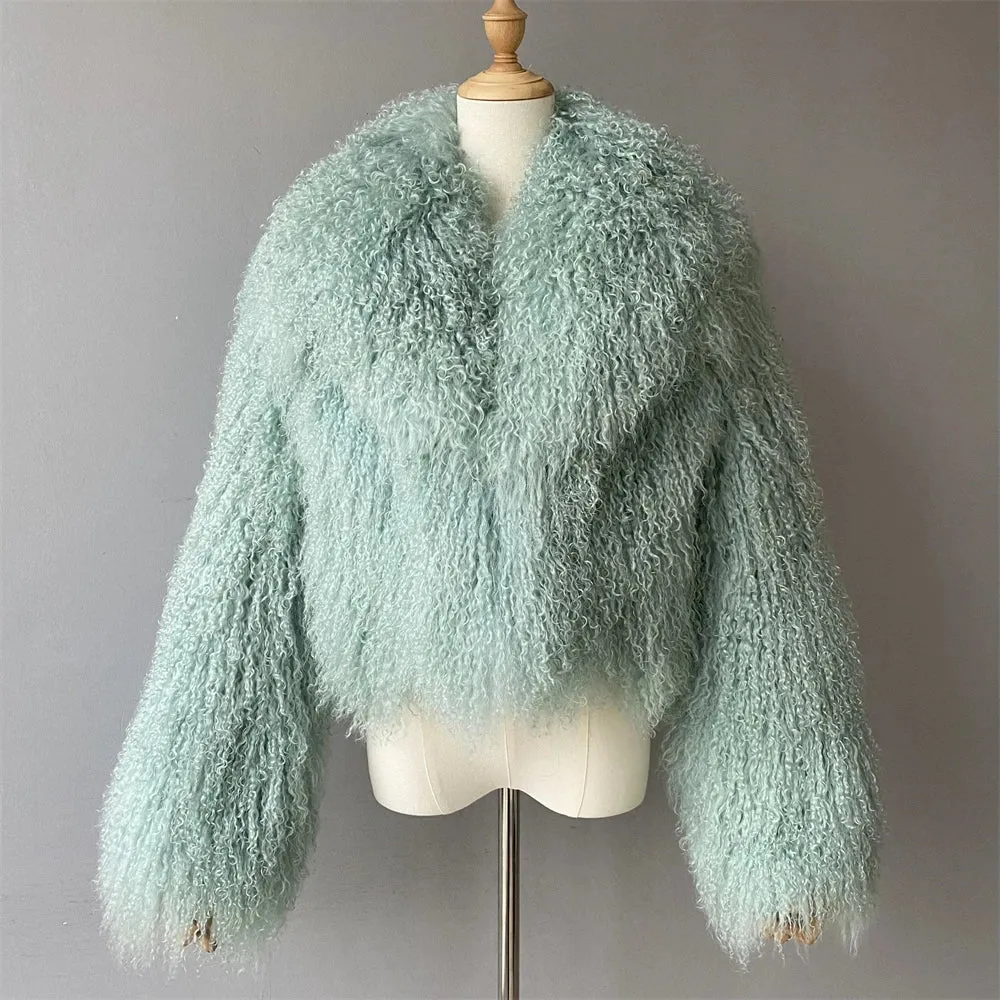 Tibetan Mongolian Lamb Fur Jacket with Collar