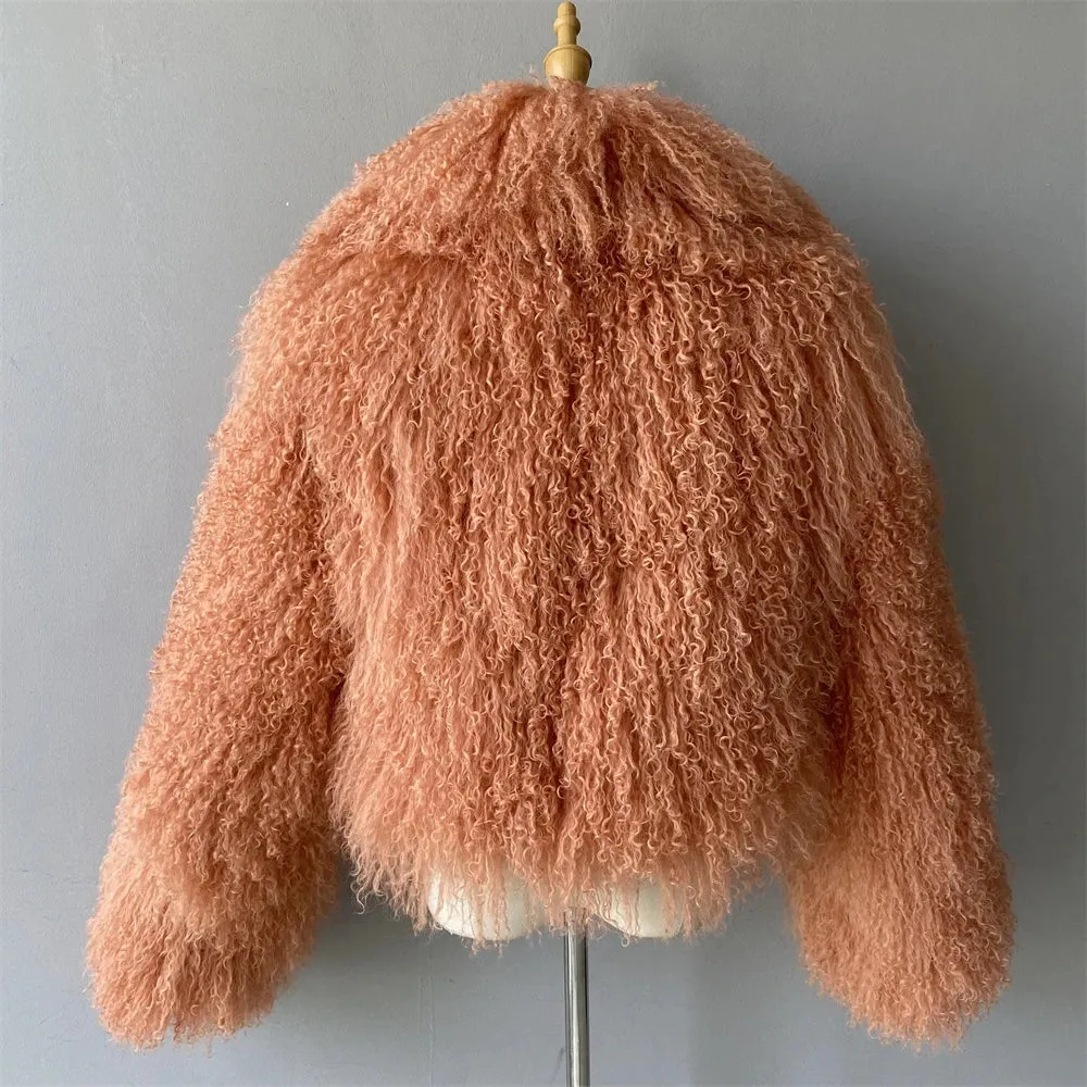 Tibetan Mongolian Lamb Fur Jacket with Collar