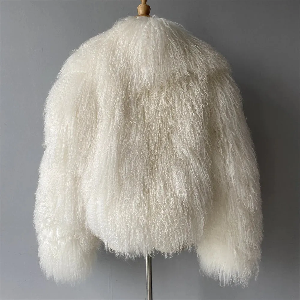 Tibetan Mongolian Lamb Fur Jacket with Collar